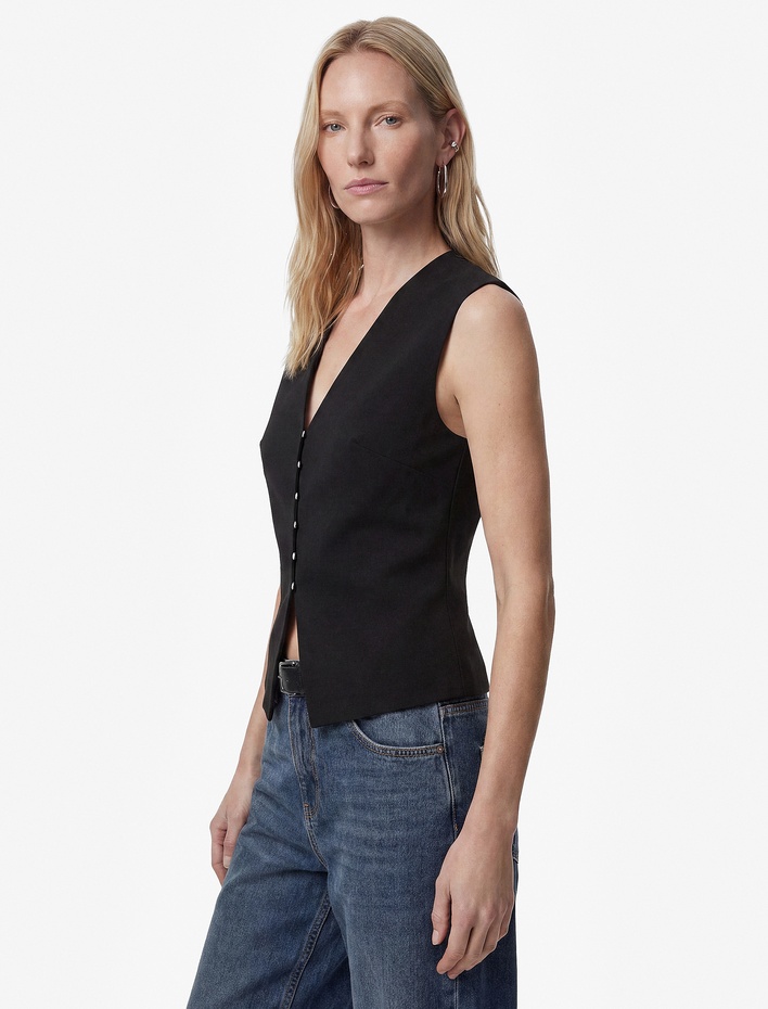  Krep Scuba Kumaş Slim Fit Düğmeli V Yaka Yelek