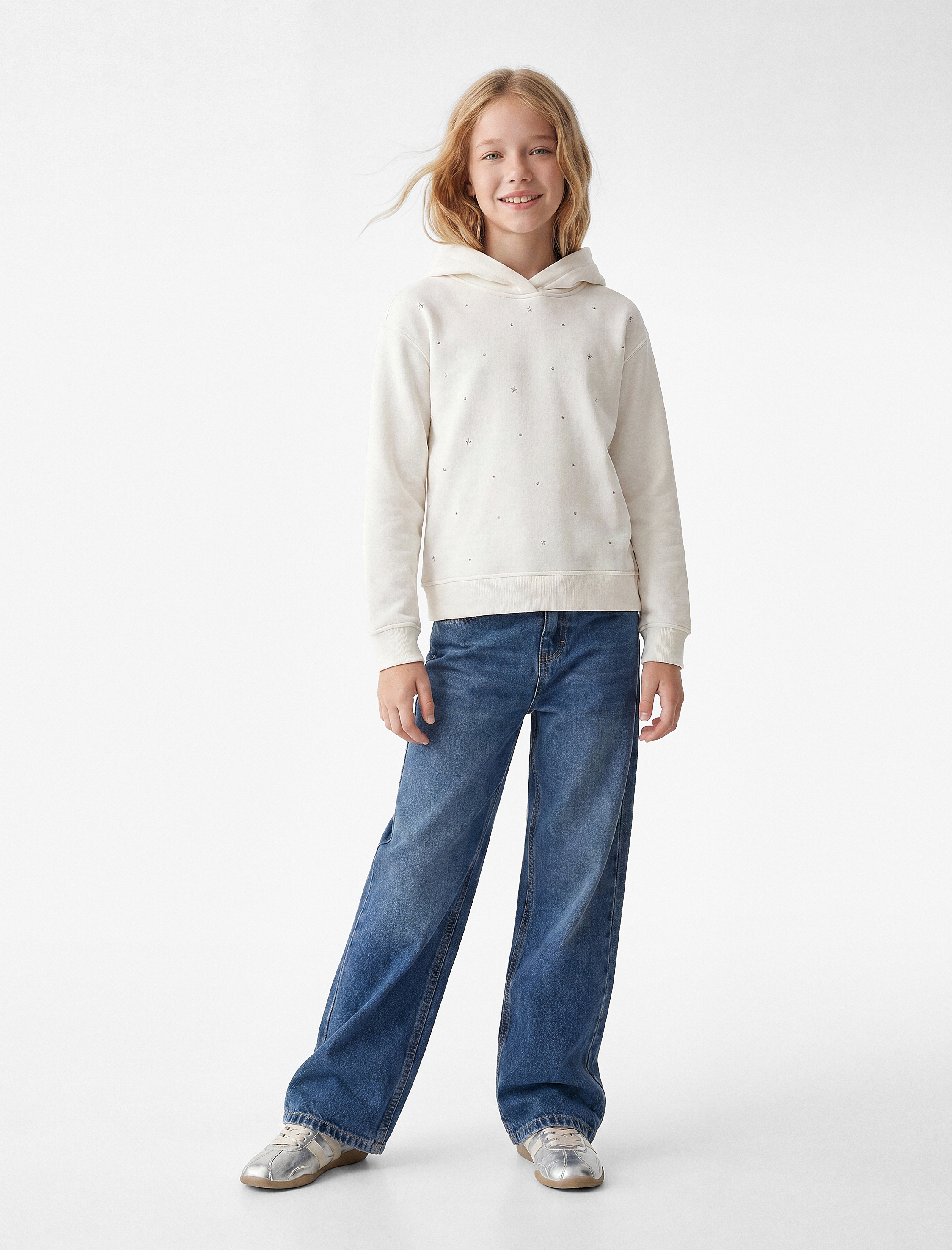  Kız Çocuk Pamuklu Loose Fit Geniş Paça Denim Pantolon