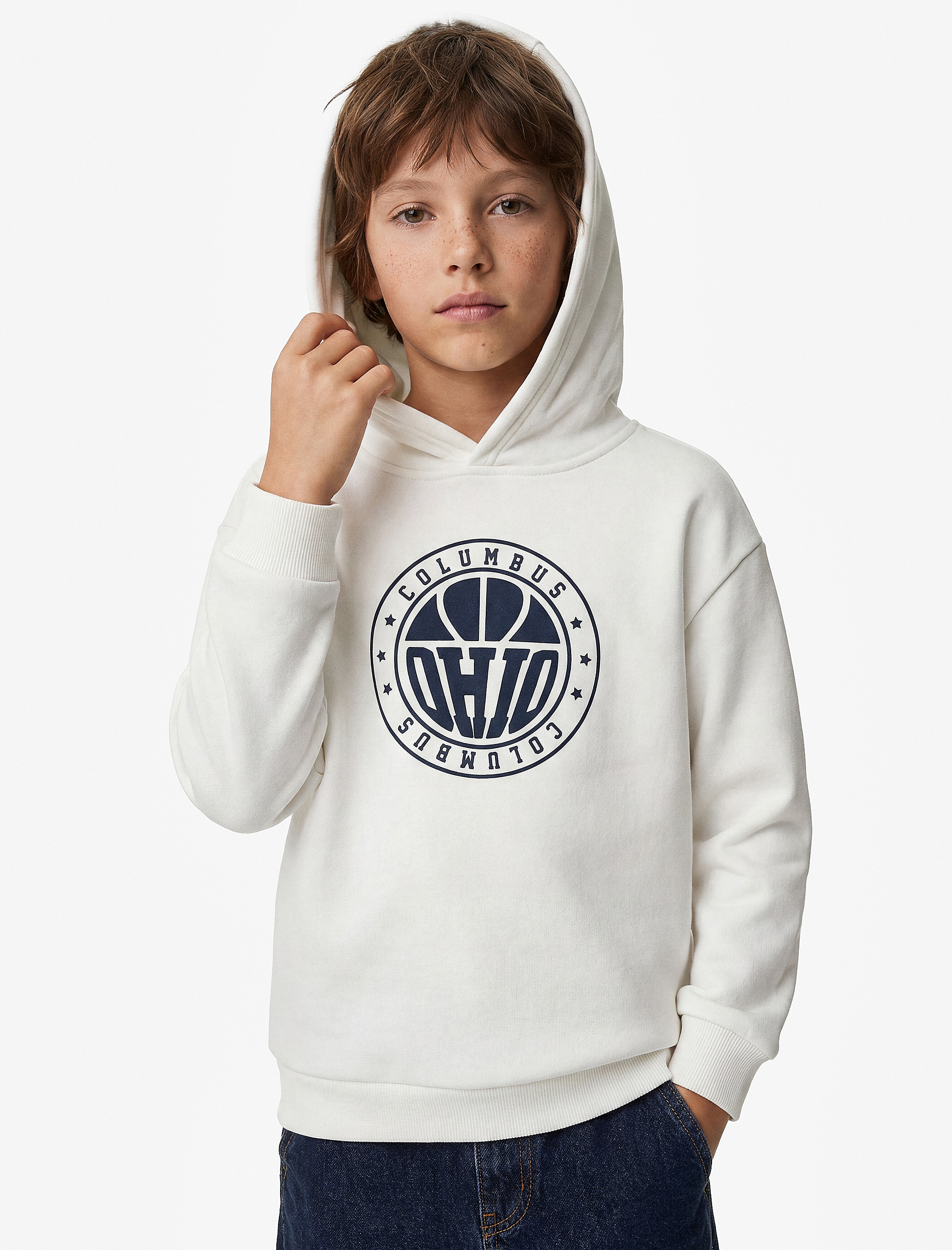  Erkek Çocuk Uzun Kollu Baskılı Şardonlu Oversize Kapşonlu Sweatshirt