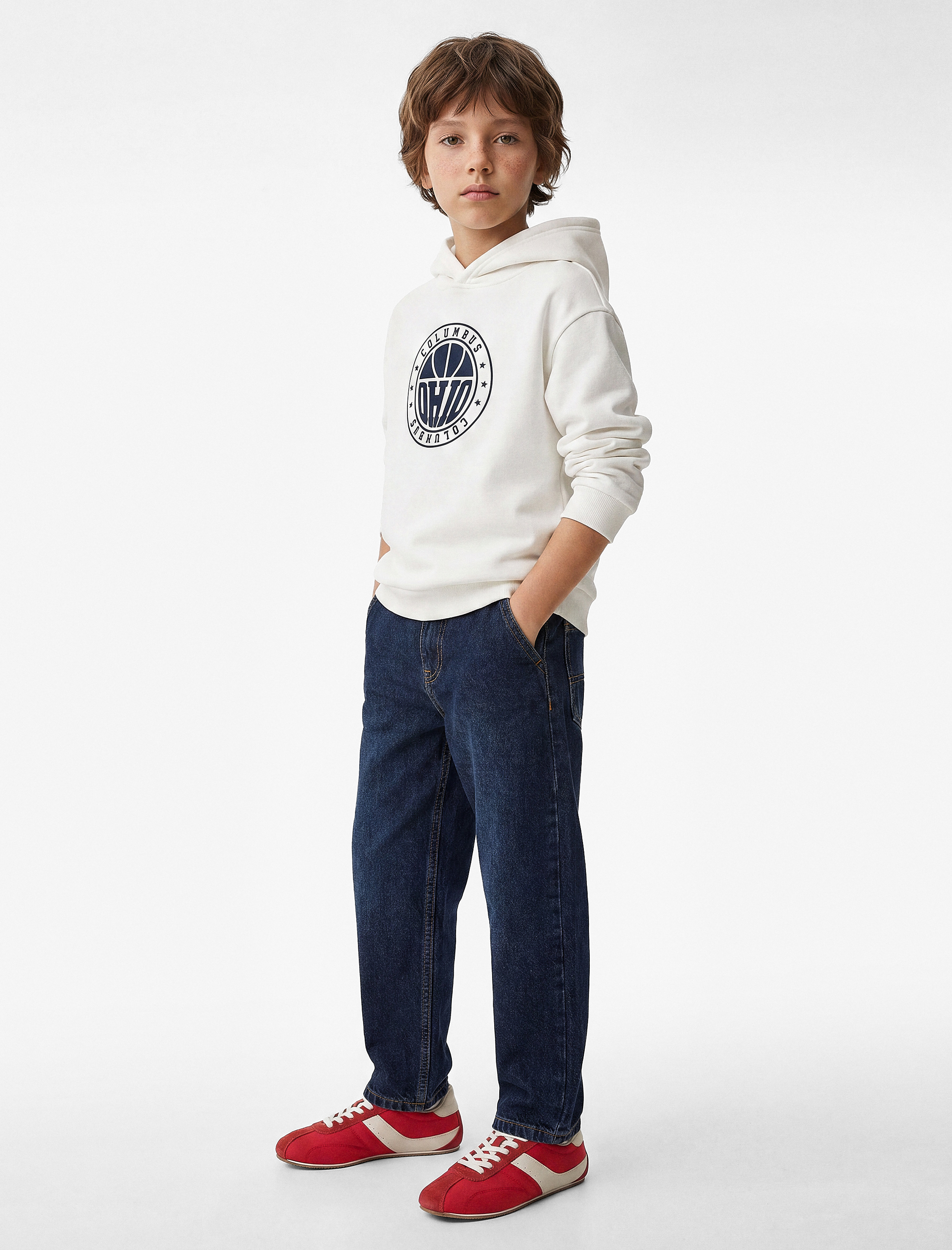  Erkek Çocuk Uzun Kollu Baskılı Şardonlu Oversize Kapşonlu Sweatshirt