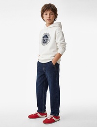 Uzun Kollu Baskılı Şardonlu Oversize Kapşonlu Sweatshirt
