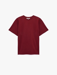 Pamuklu Kısa Kollu Bisiklet Yaka Oversize Basic Tişört