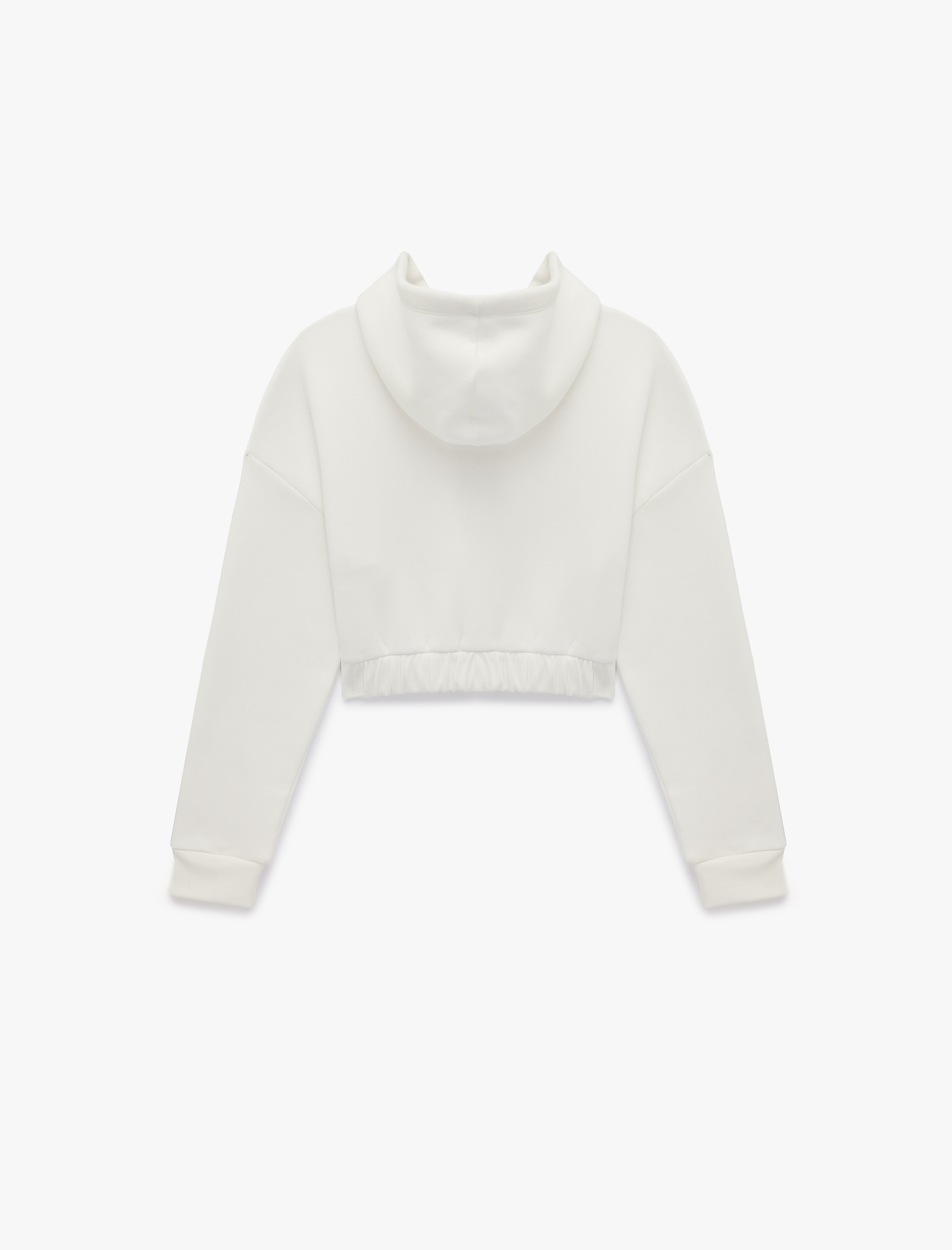   Şardonlu Uzun Kollu Kapüşonlu Korse Detaylı Fermuarlı Crop Sweatshirt