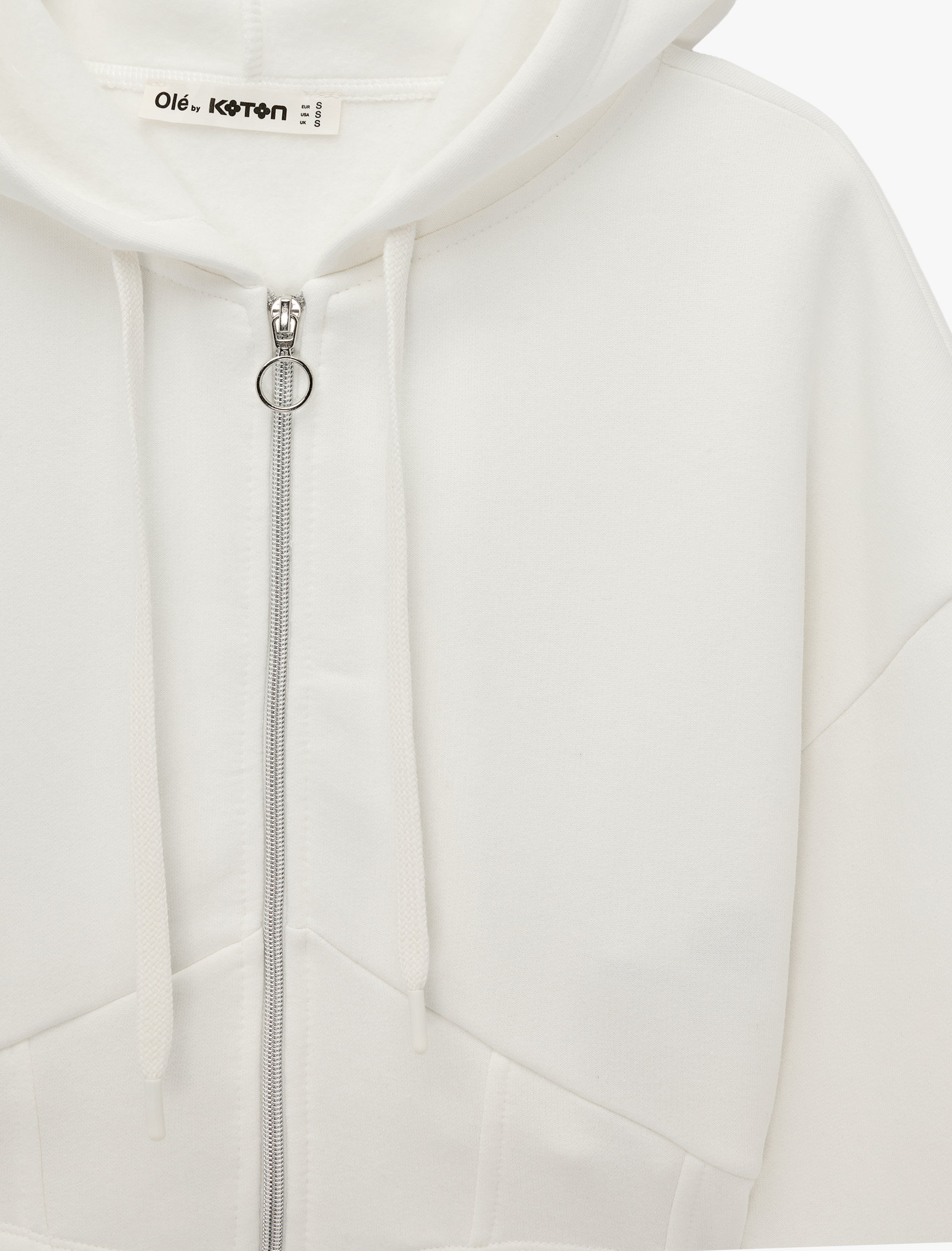   Şardonlu Uzun Kollu Kapüşonlu Korse Detaylı Fermuarlı Crop Sweatshirt