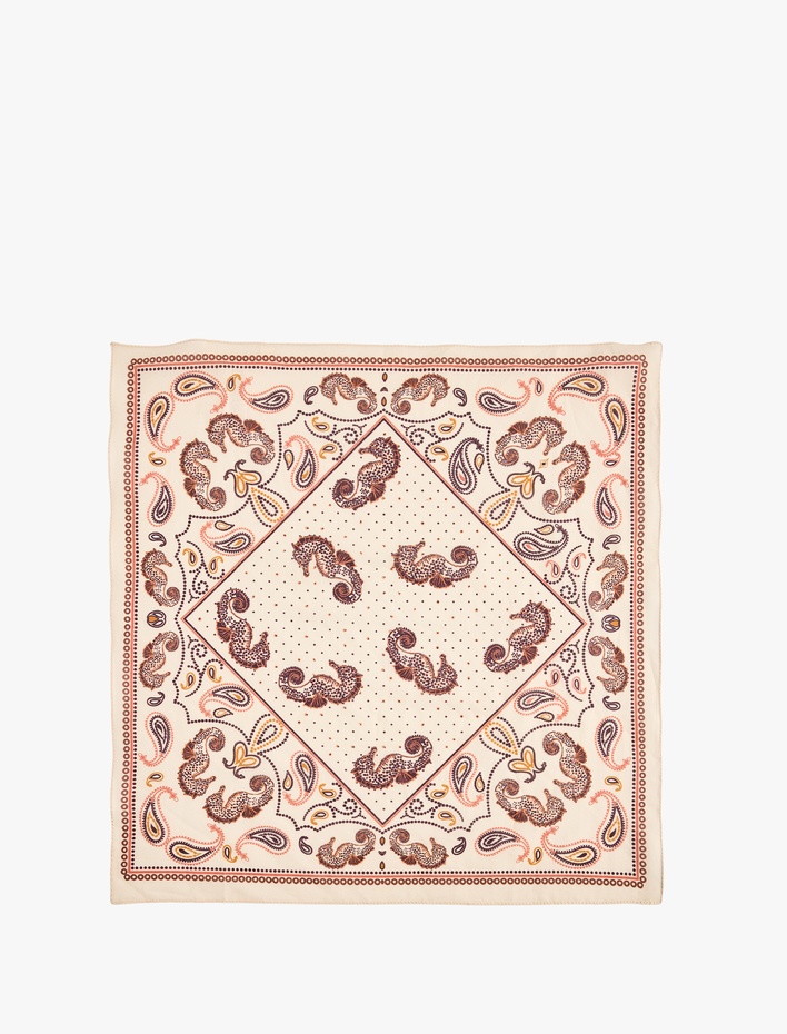 Kadın Pamuklu Etnik Desenli Kare Bandana Fular