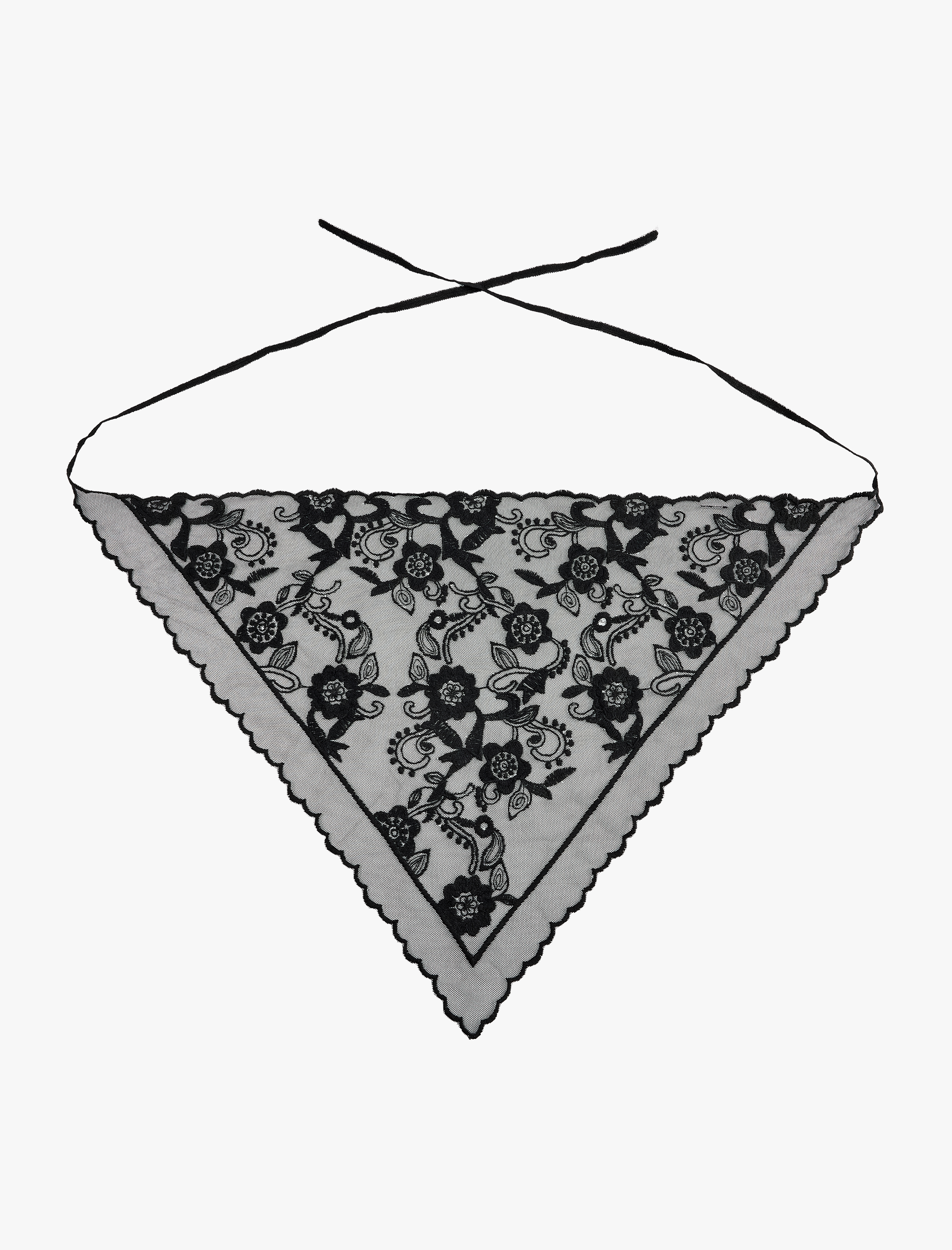  Kadın Bağlamalı Çiçek Desenli Dantel Detaylı Bandana Fular