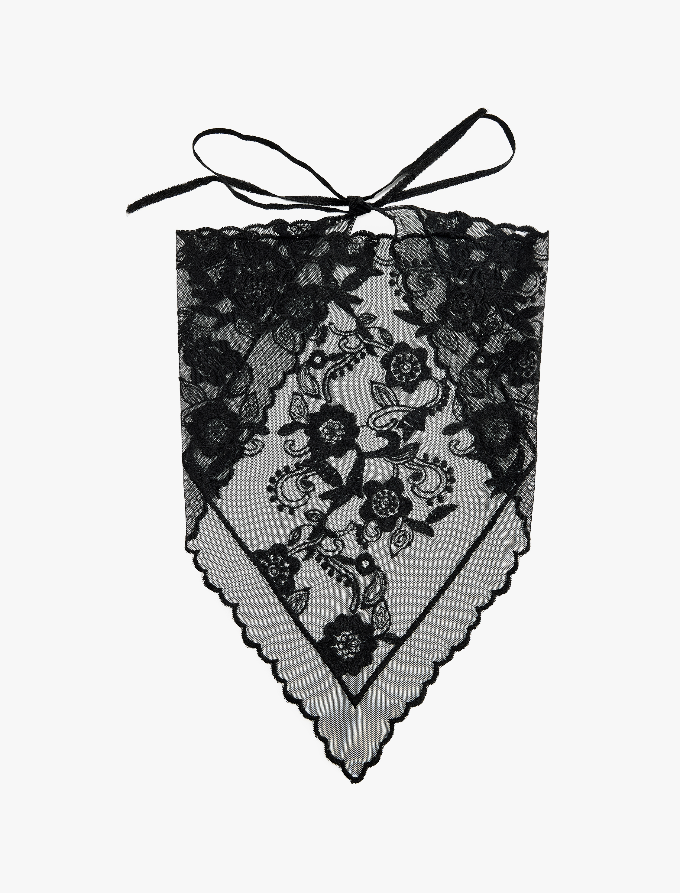  Kadın Bağlamalı Çiçek Desenli Dantel Detaylı Bandana Fular