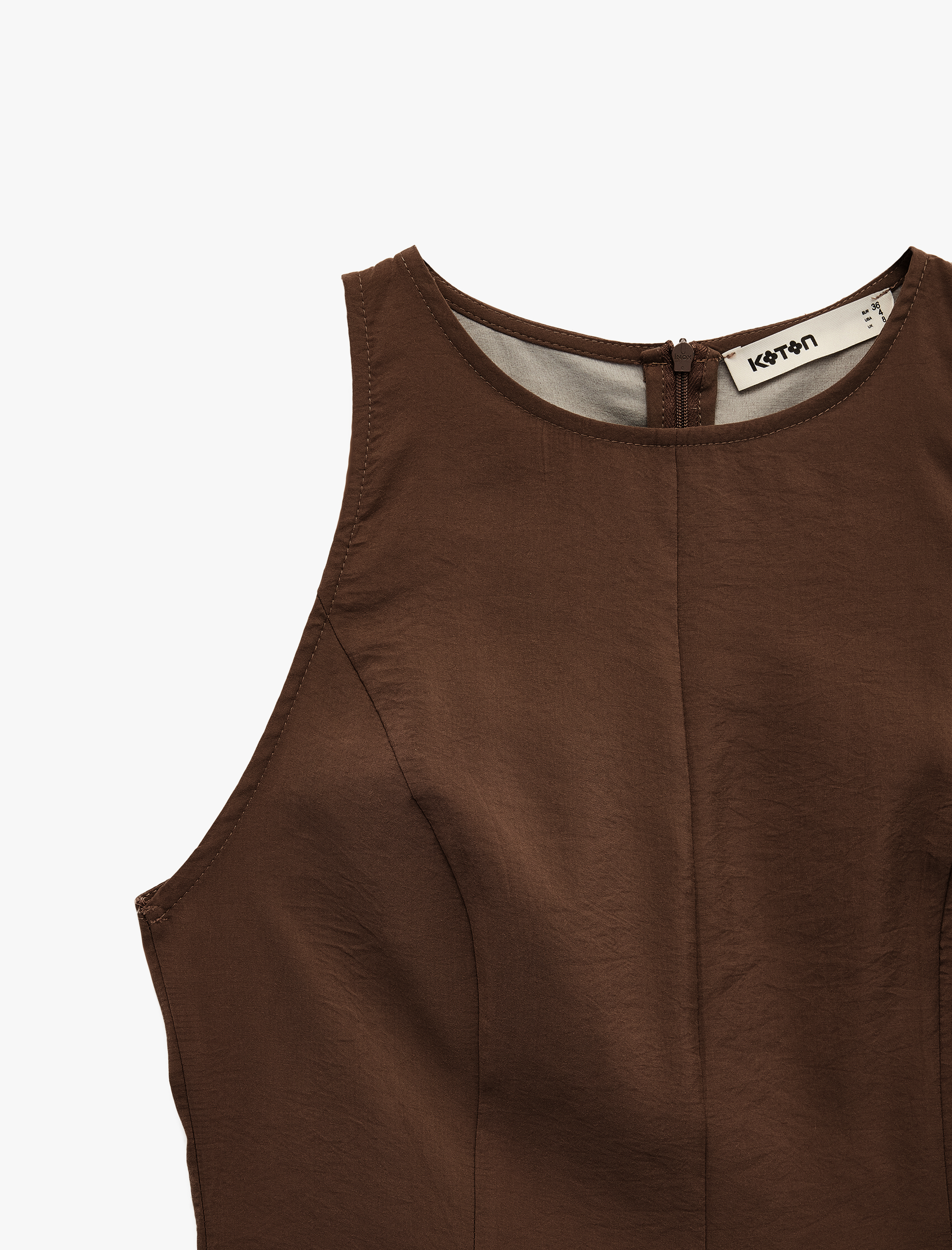   Modal Kumaş Slim Fit Kolsuz Bisiklet Yaka Peplum Top
