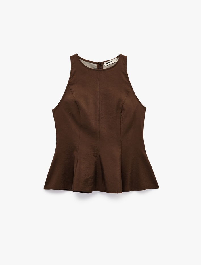  Modal Kumaş Slim Fit Kolsuz Bisiklet Yaka Peplum Top