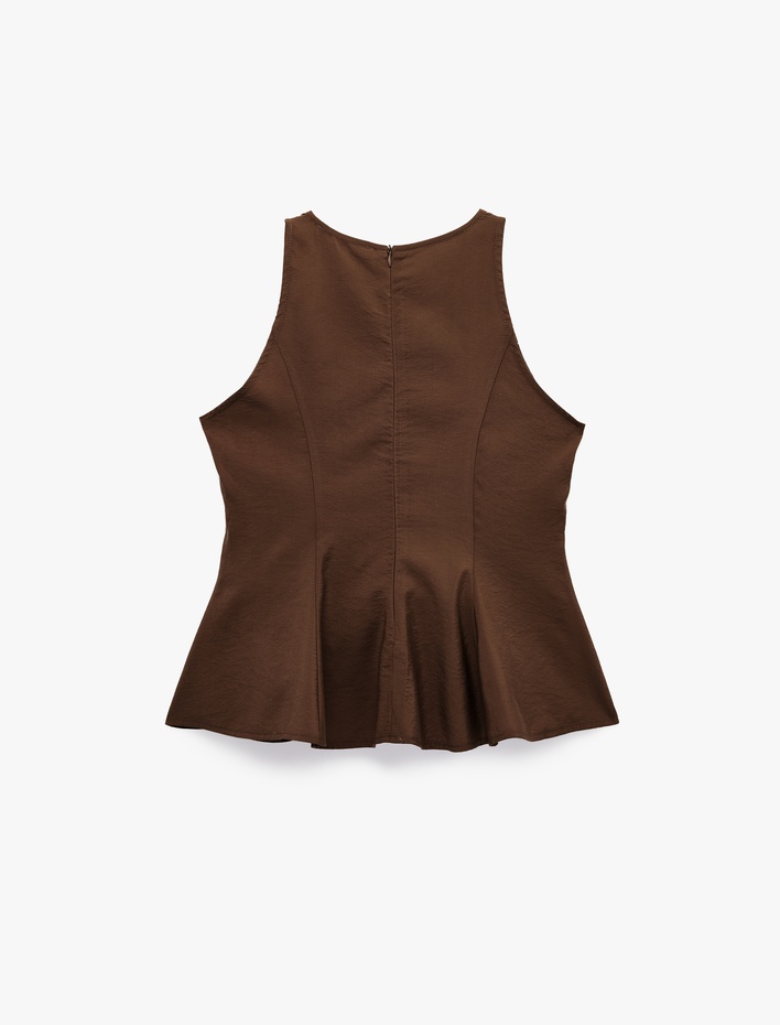 Modal Kumaş Slim Fit Kolsuz Bisiklet Yaka Peplum Top