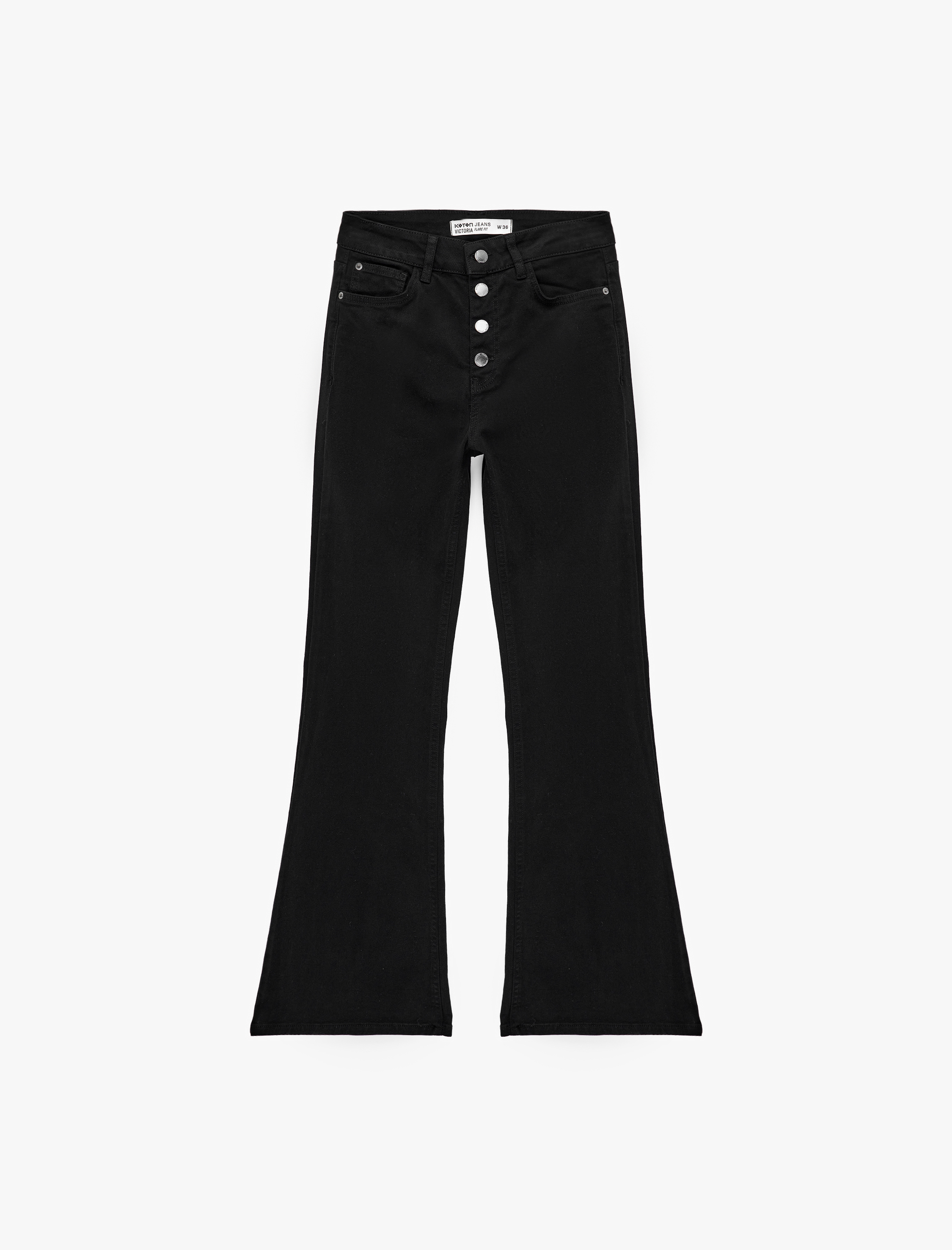   Düğme Detaylı Yüksek Bel Cepli İspanyol Paça Denim Pantolon - Flare Jeans