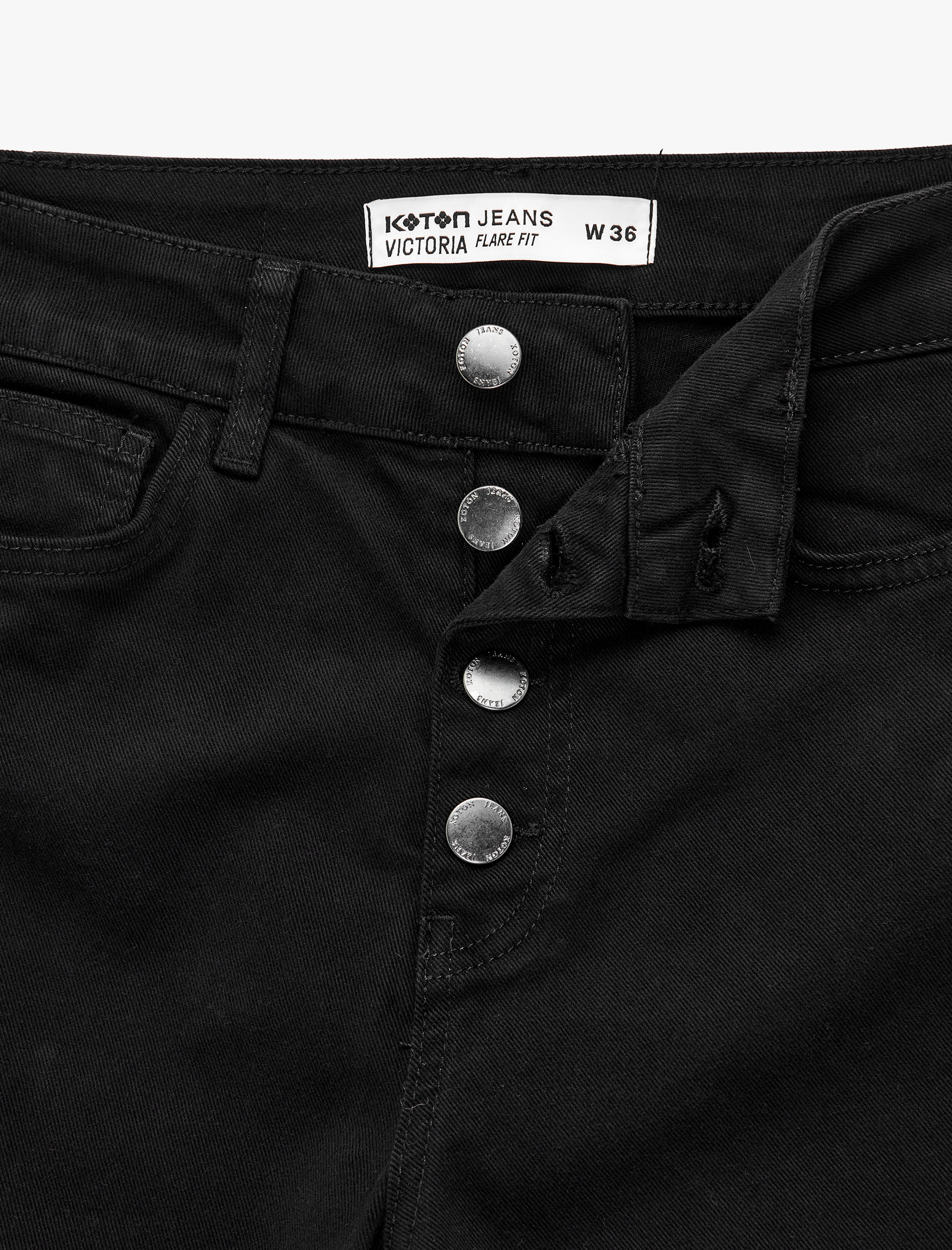   Düğme Detaylı Yüksek Bel Cepli İspanyol Paça Denim Pantolon - Flare Jeans