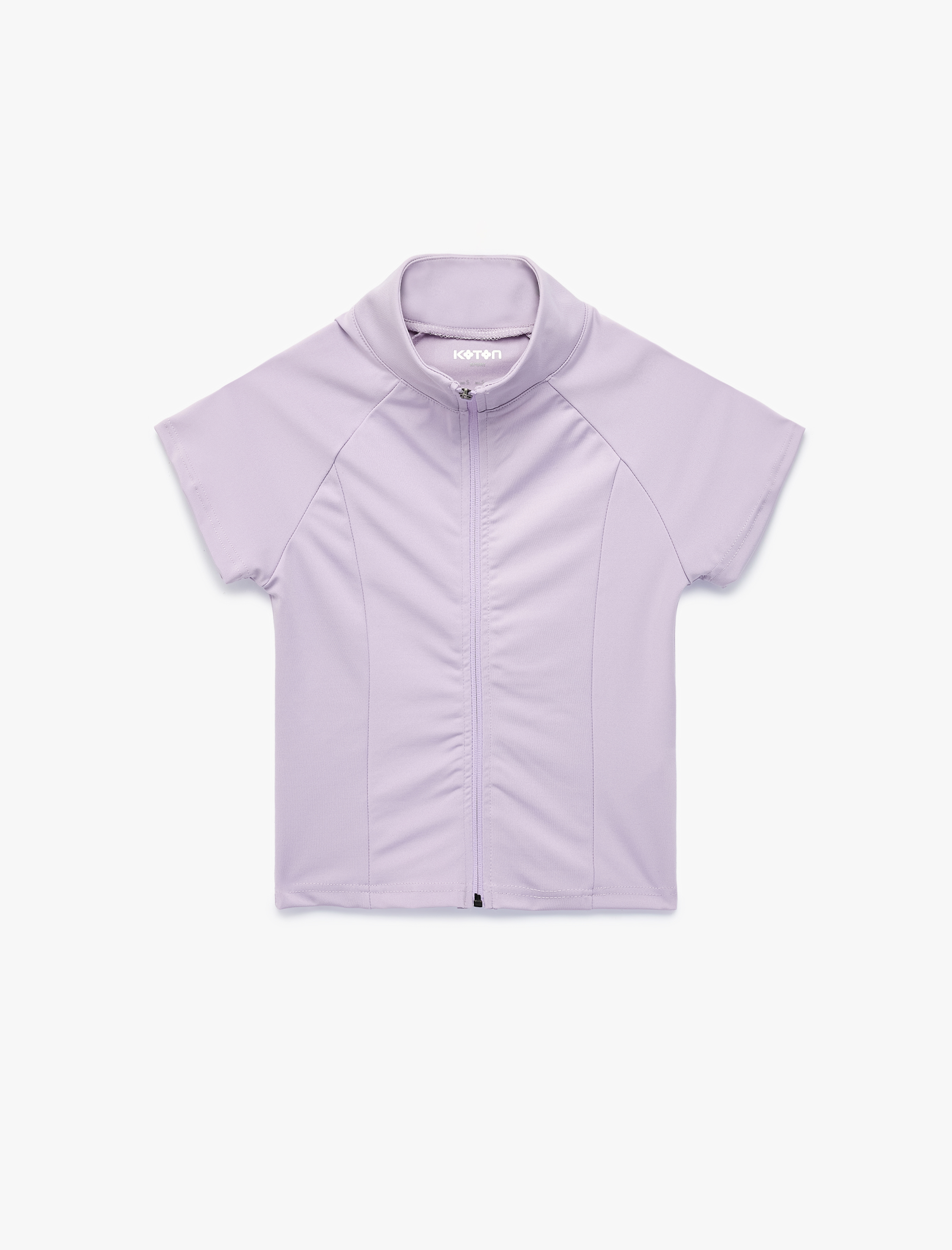   Slim Fit Kolsuz Dik Yaka Fermuarlı Spor Tişört