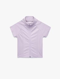 Slim Fit Kolsuz Dik Yaka Fermuarlı Spor Tişört