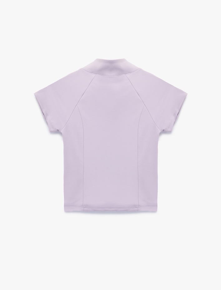  Slim Fit Kolsuz Dik Yaka Fermuarlı Spor Tişört