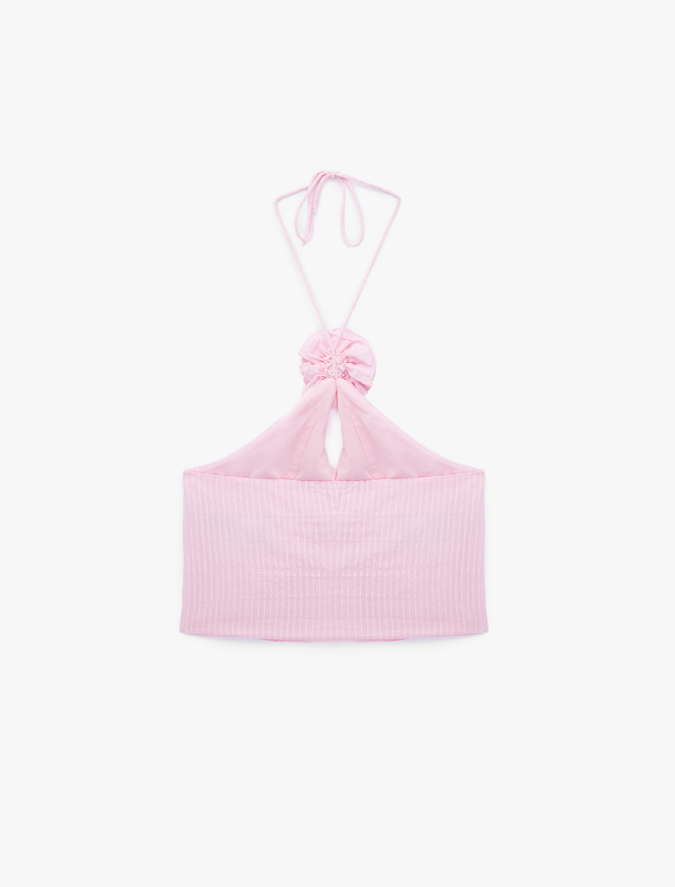   Koton X Sibil Çetinkaya - Çiçek Aplike Detaylı Fırfırlı Halter Yaka Crop Bluz