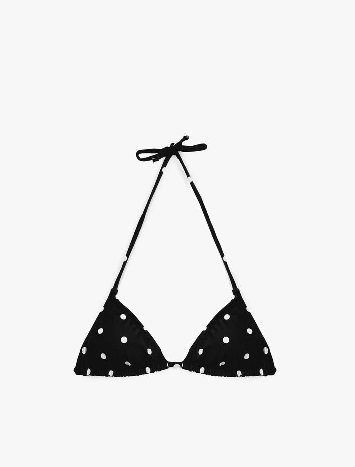  Boyundan Bağlamalı Puantiyeli Üçgen Bikini Üstü