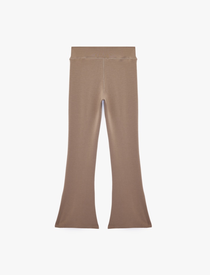  Modal Kumaş Slim Fit Yüksek Bel İspanyol Paça Tayt Yırtmaç Detaylı