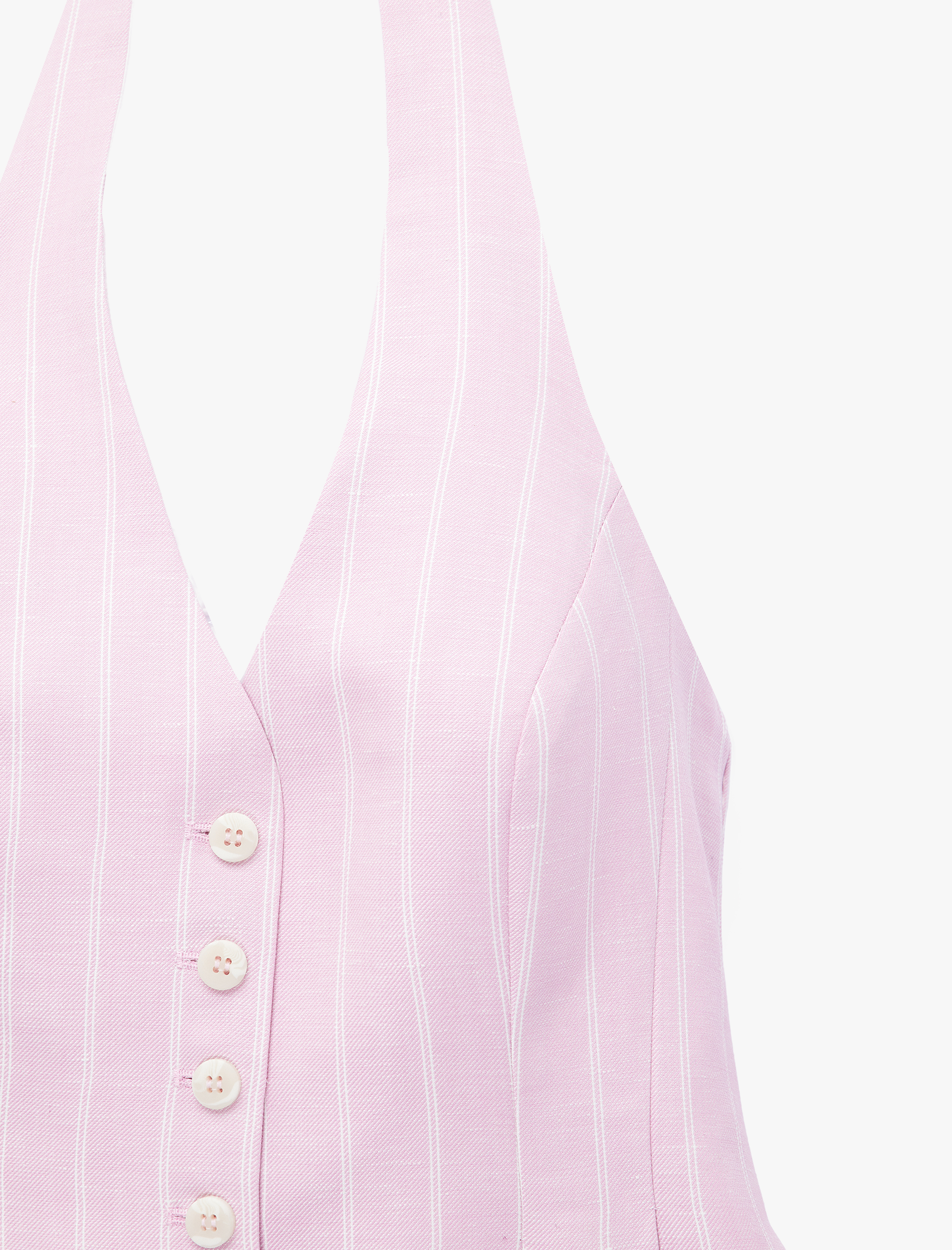   Keten Karışımlı Sırt Dekolteli Çizgili Pileli Peplum Halter Yaka Yelek