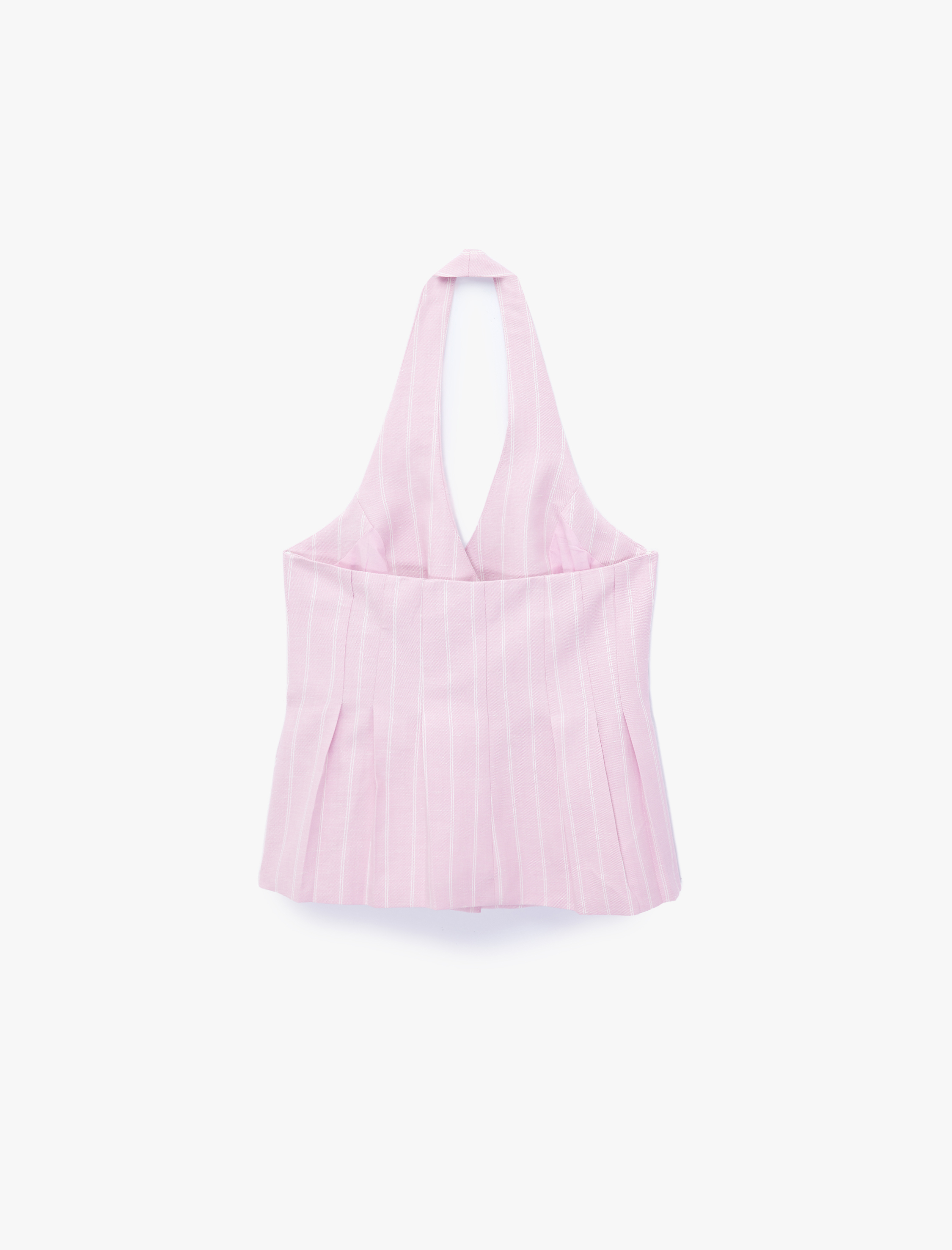   Keten Karışımlı Sırt Dekolteli Çizgili Pileli Peplum Halter Yaka Yelek