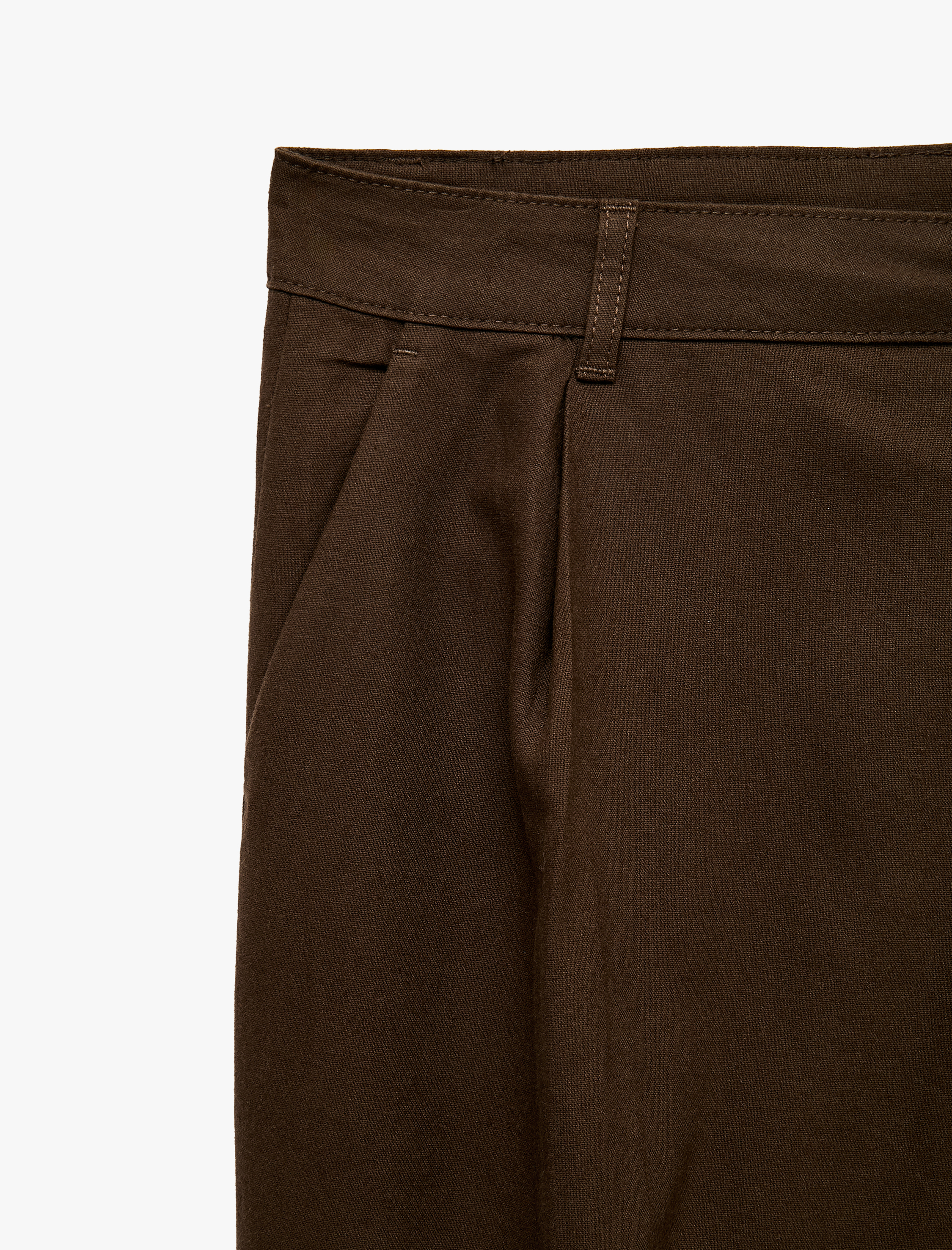   Regular Fit Cepli Pamuk Keten Karışımlı Pileli Pantolon