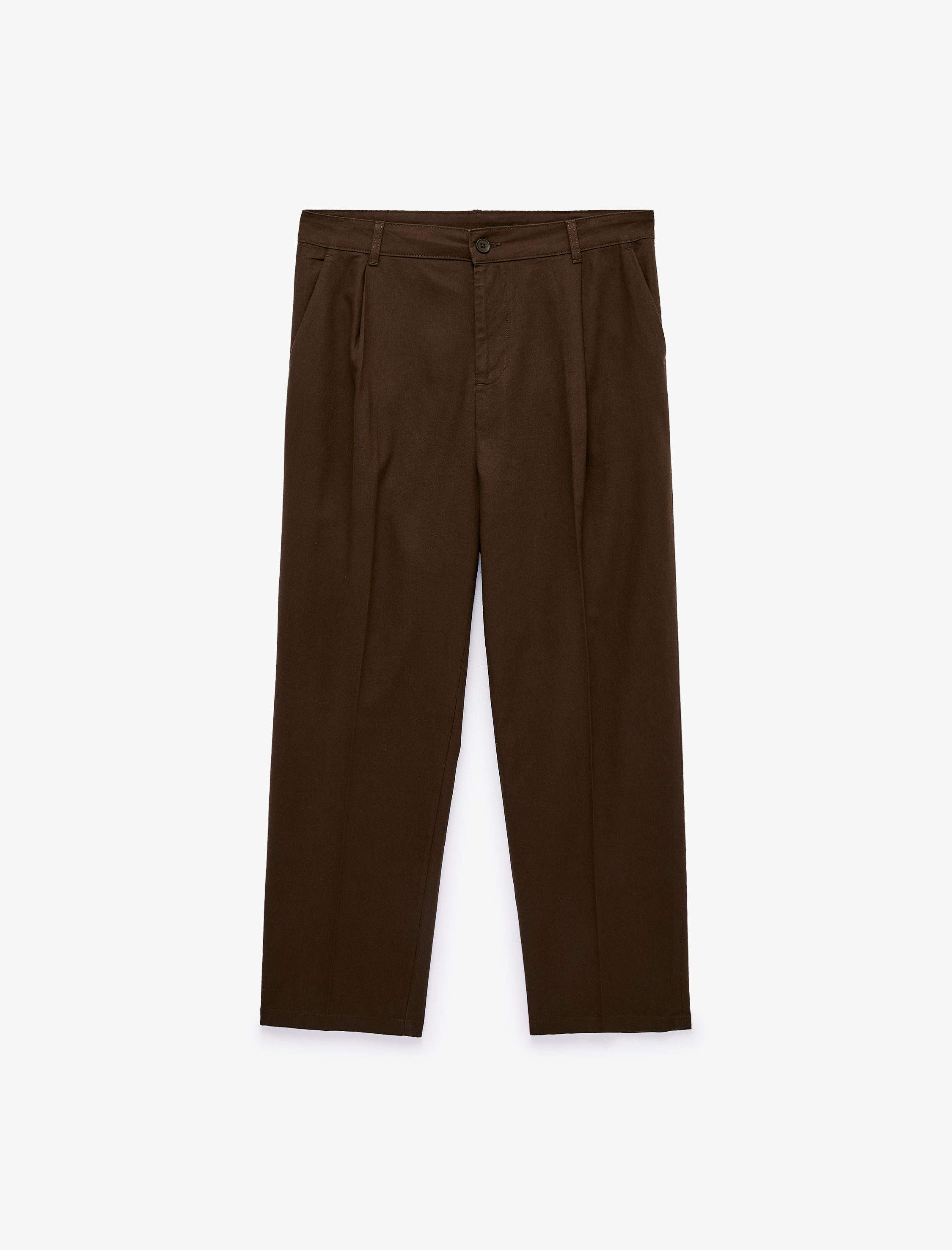   Regular Fit Cepli Pamuk Keten Karışımlı Pileli Pantolon