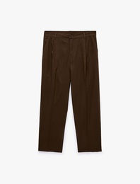 Regular Fit Cepli Pamuk Keten Karışımlı Pileli Pantolon