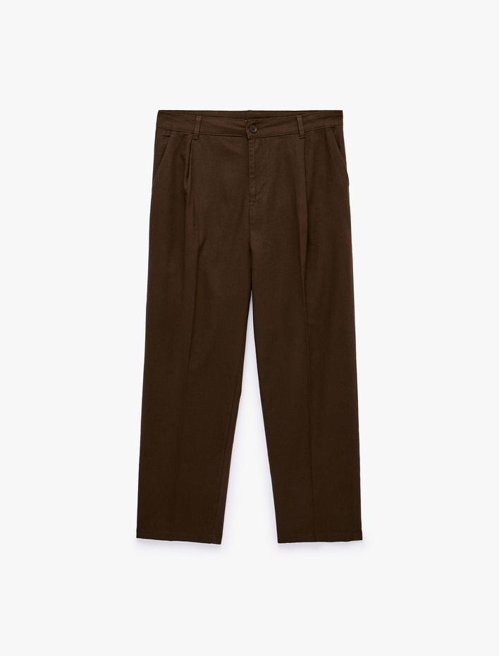  Regular Fit Cepli Pamuk Keten Karışımlı Pileli Pantolon