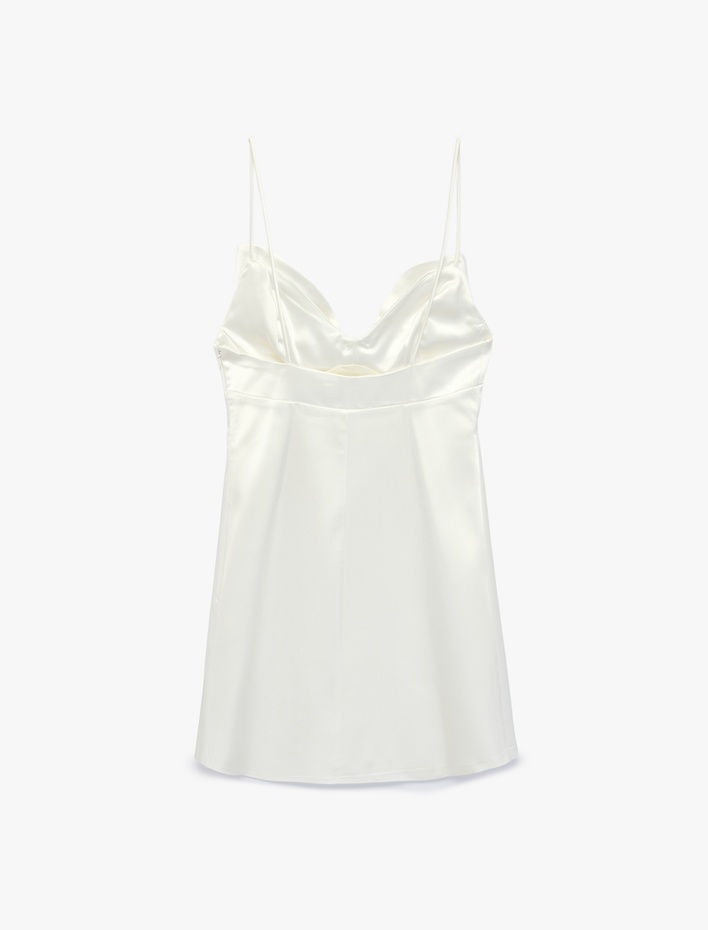  Askılı Kalp Yaka Kolsuz Saten Mini Bridal Elbise