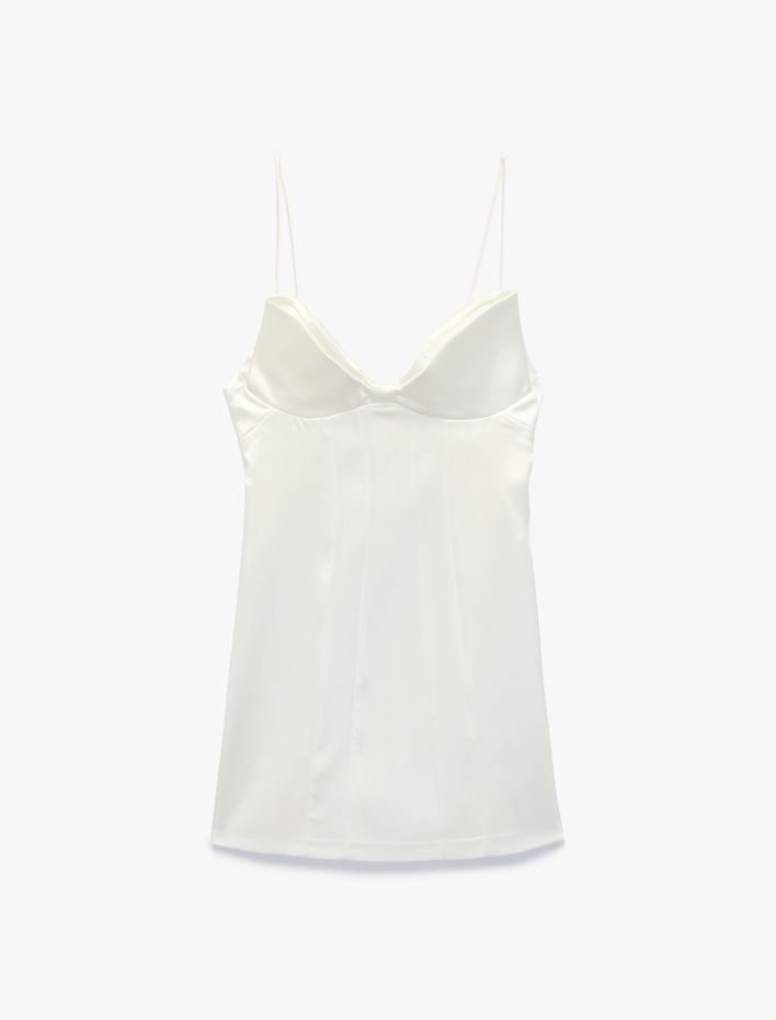  Askılı Kalp Yaka Kolsuz Saten Mini Bridal Elbise