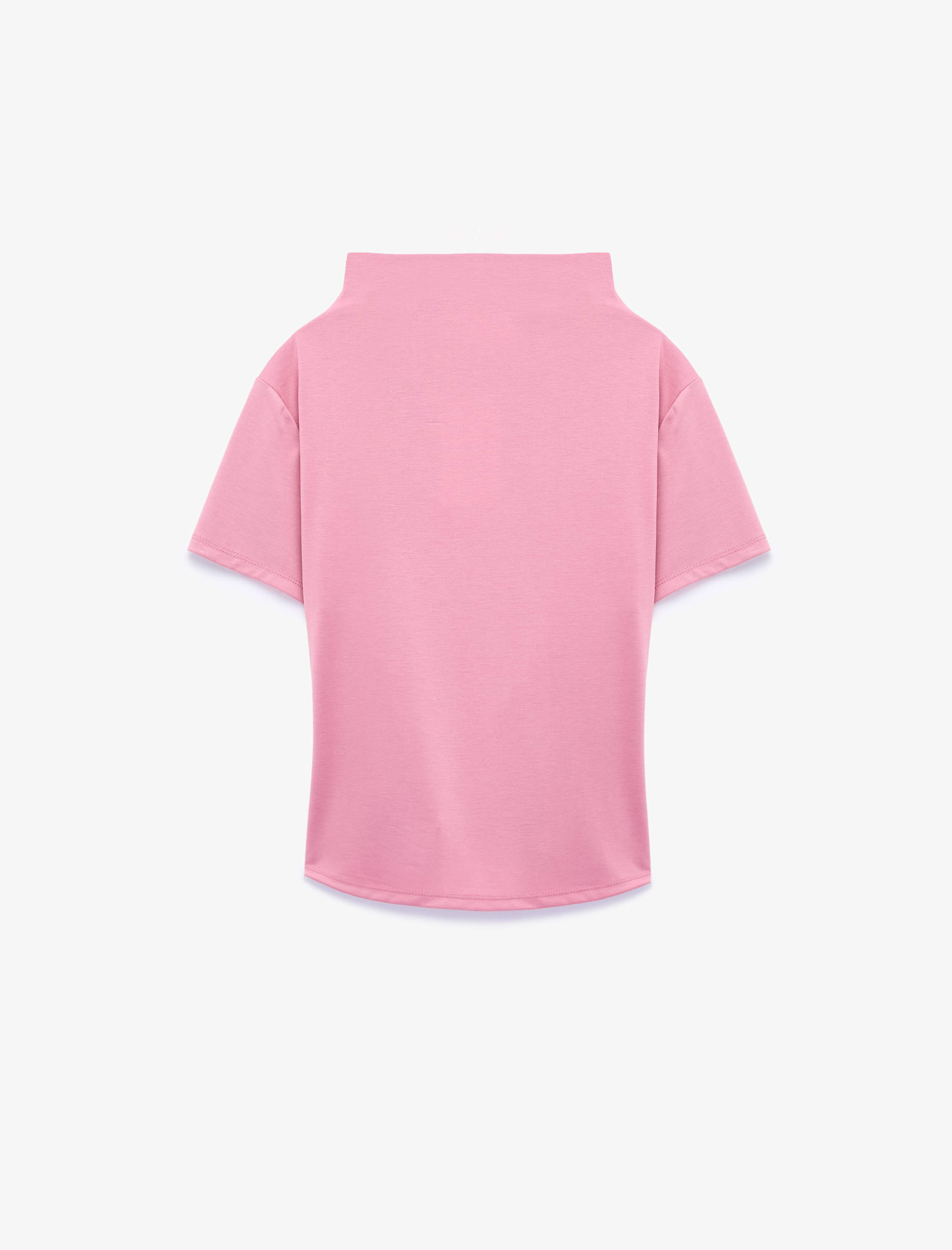   Modal Kumaş Slim Fit Drapeli Kısa Kollu Geniş Dik Yaka Bluz
