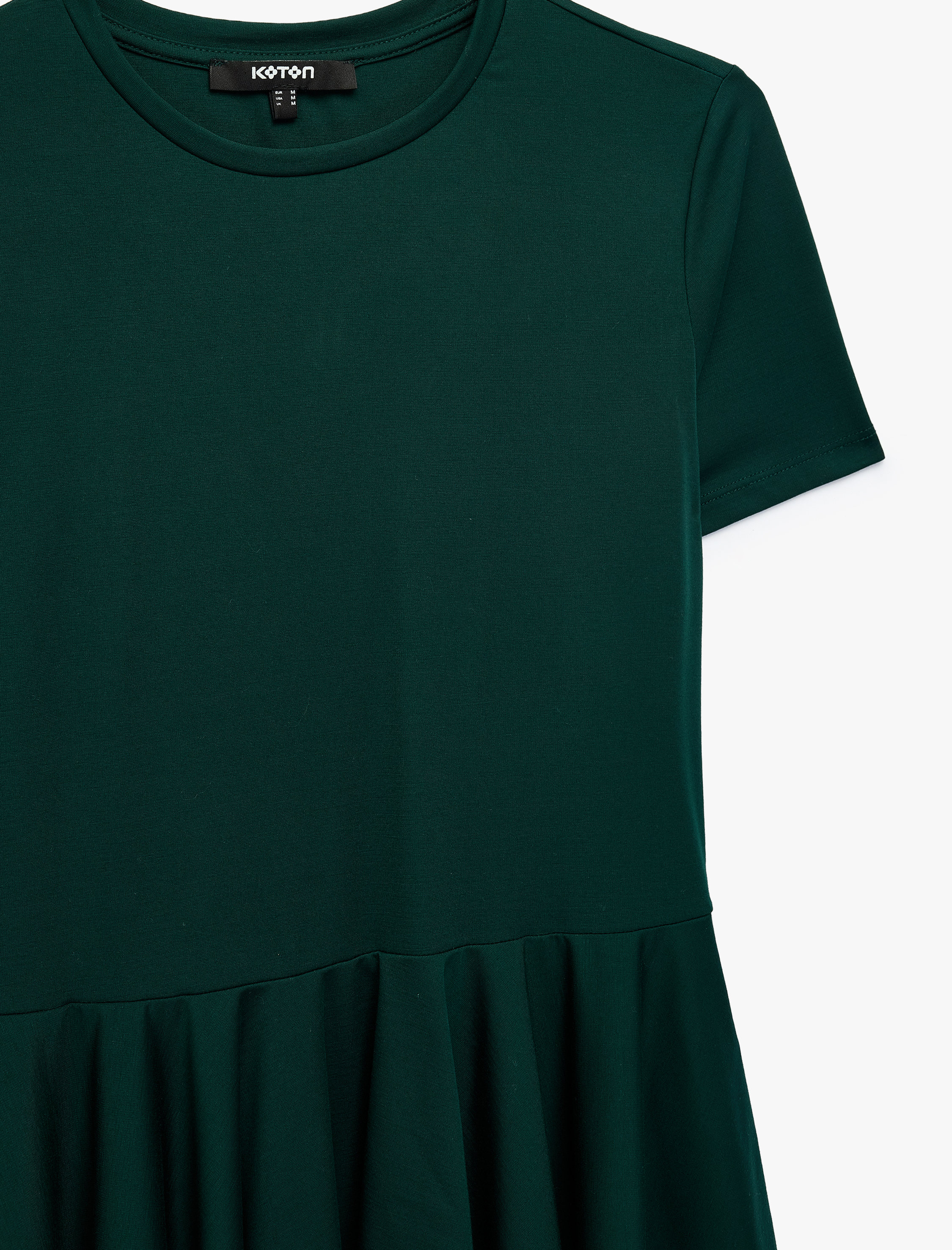   Kısa Kollu Bisiklet Yaka Volümlü Peplum Tişört