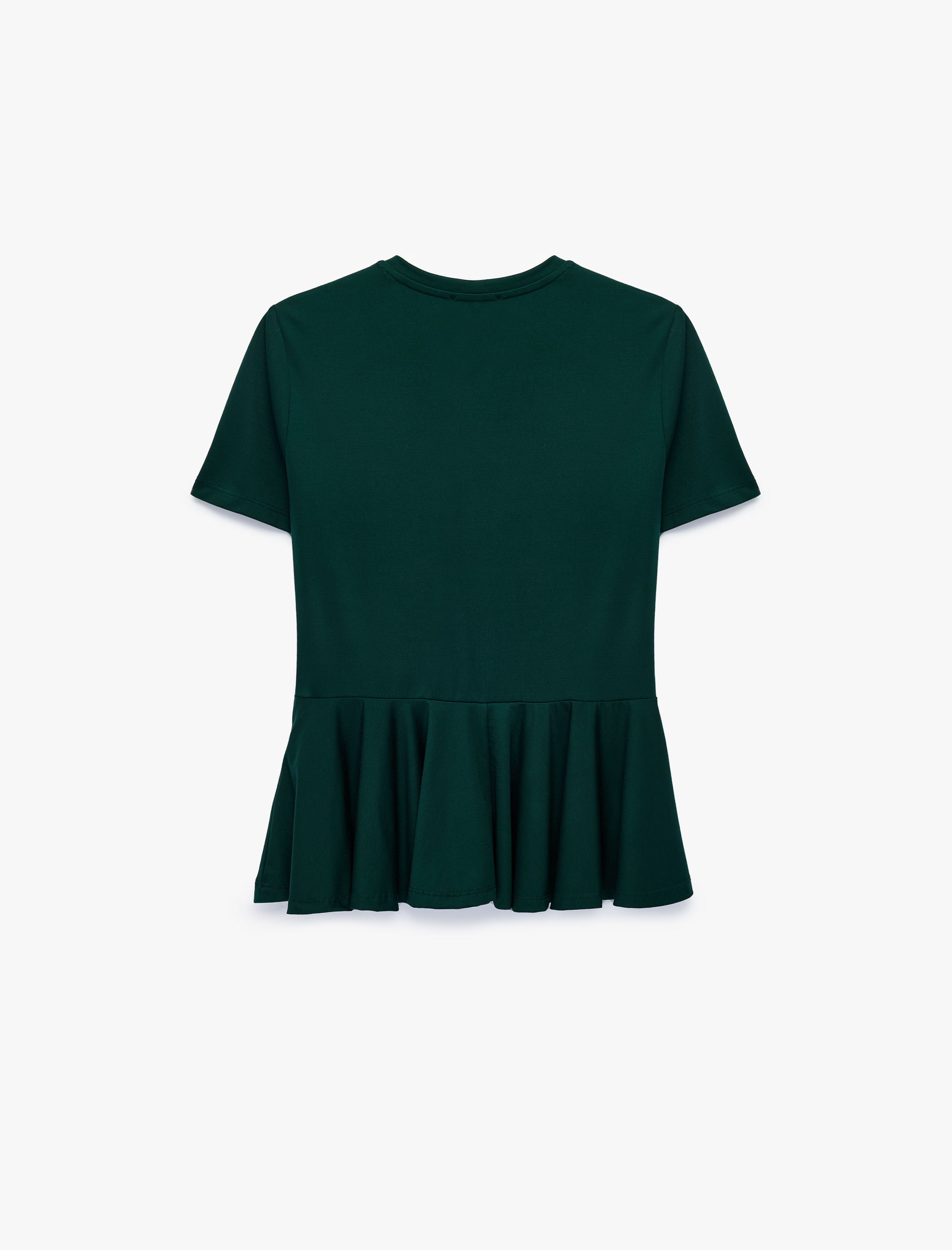   Kısa Kollu Bisiklet Yaka Volümlü Peplum Tişört