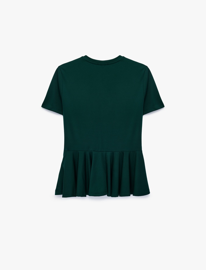  Kısa Kollu Bisiklet Yaka Volümlü Peplum Tişört