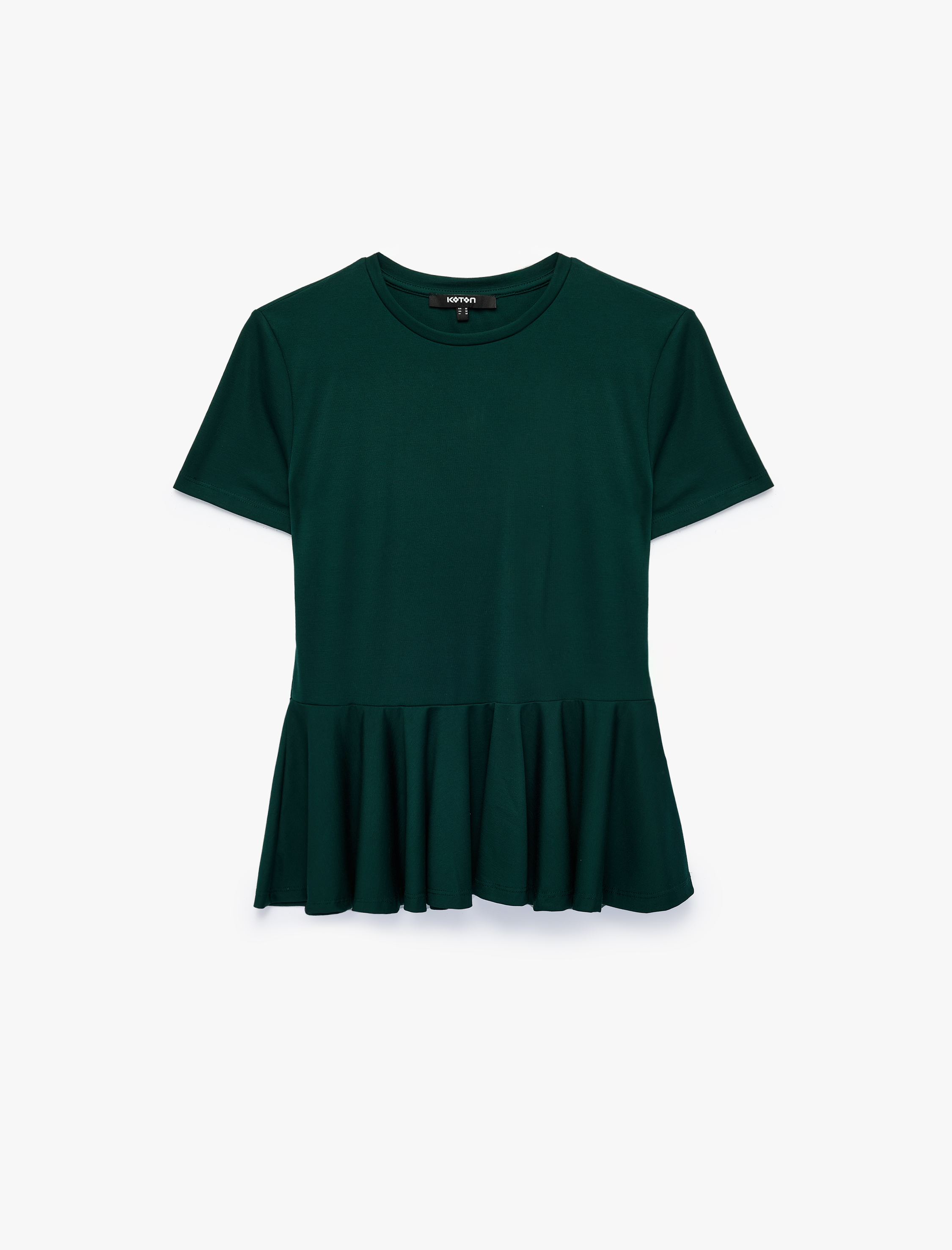  Kısa Kollu Bisiklet Yaka Volümlü Peplum Tişört