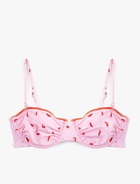 Koton X Sibil Çetinkaya - Kroşe Detaylı Biber Baskılı Balenli Bikini Üstü Çıkarılabilir Askılı