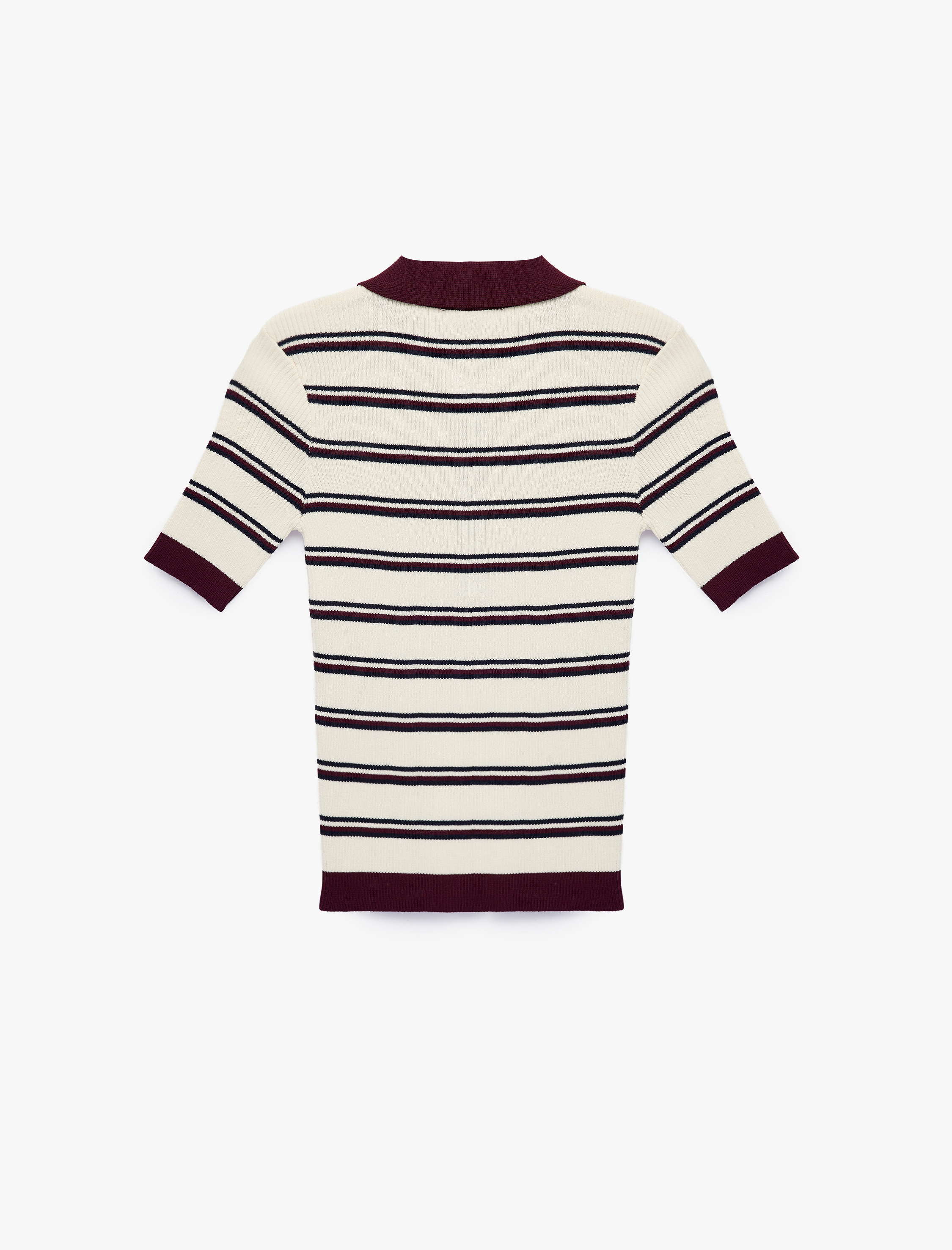   Regular Fit Polo Yaka Çizgili Kısa Kollu Triko Kazak