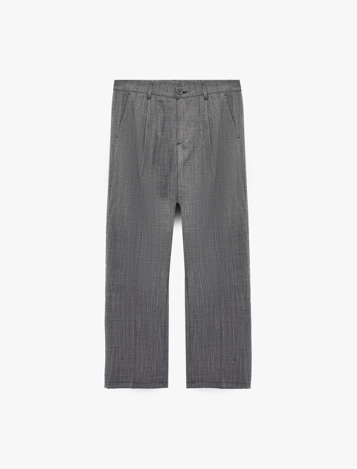  Viskon Karışımlı Cepli Pileli Slim Fit Kumaş Pantolon