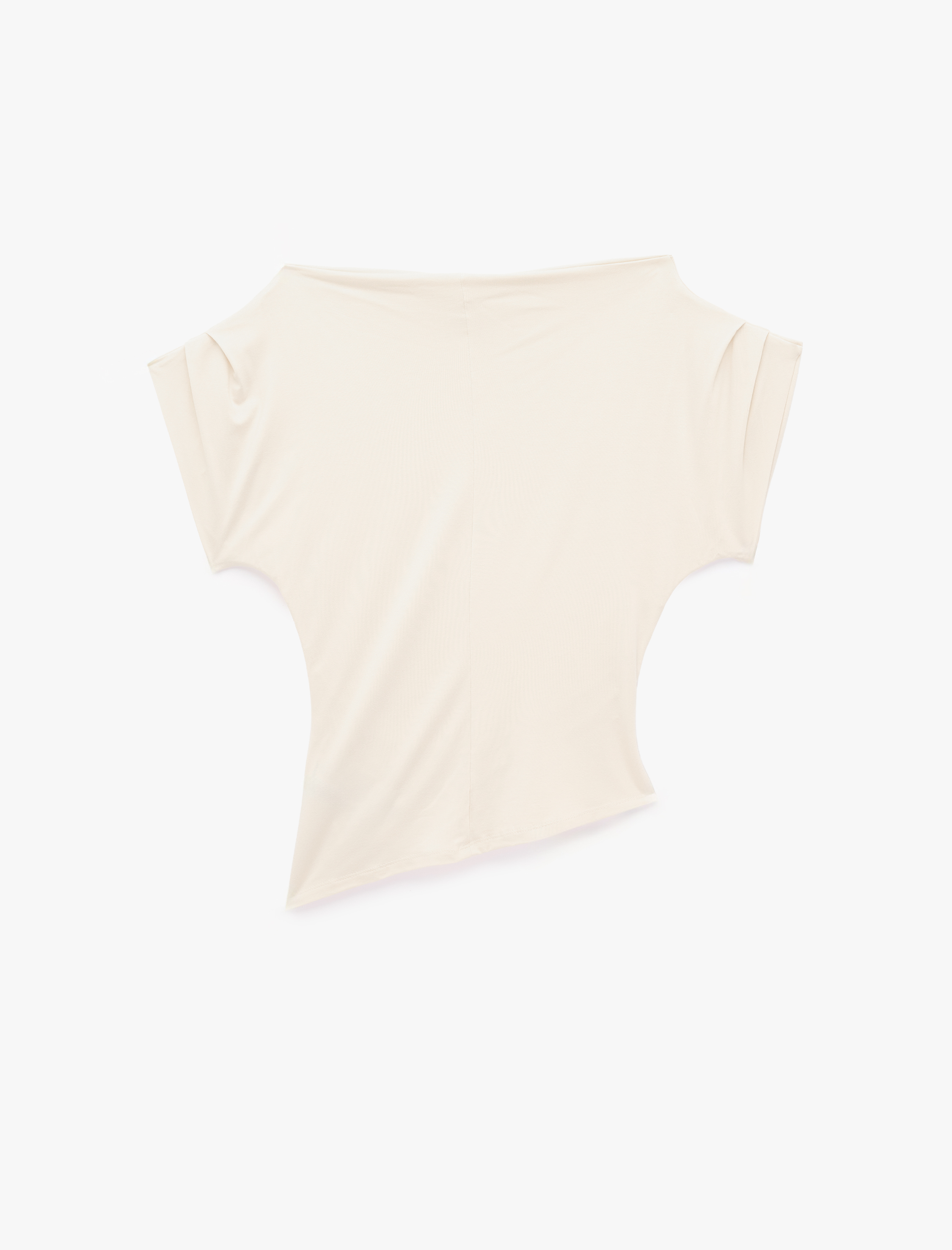  Slim Fit Asimetrik Kesim Kayık Yaka Omzu Açık Kısa Kollu Viskon Bluz