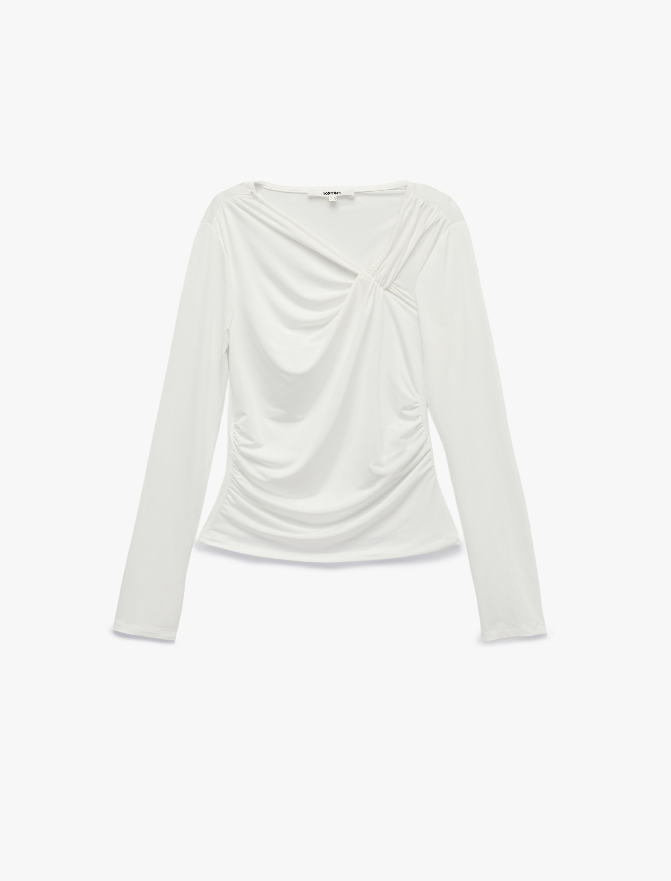   Slim Fit Uzun Kollu Asimetrik Yaka Büzgülü Bluz