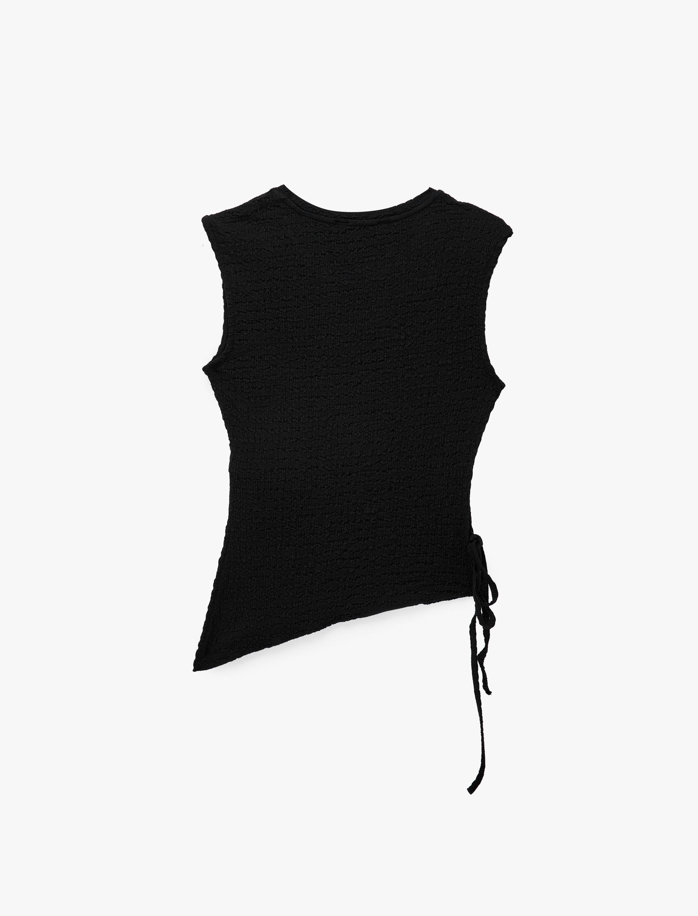   Bürümcük Kumaş Slim Fit Yandan Büzgülü Asimetrik Kolsuz Bluz