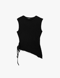 Bürümcük Kumaş Slim Fit Yandan Büzgülü Asimetrik Kolsuz Bluz