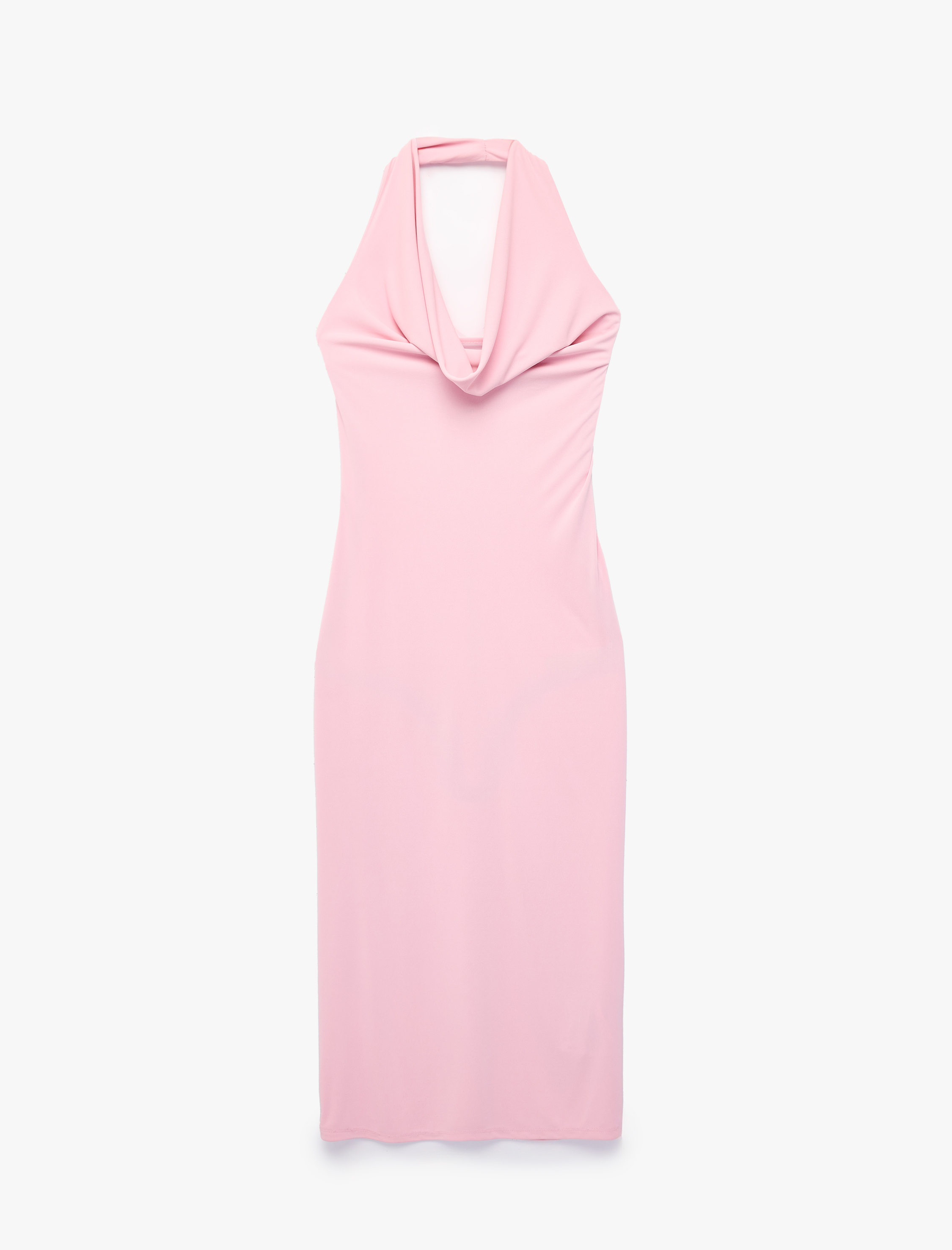   Slim Fit Kolsuz Sırt Dekolteli Degaje Yaka Midi Elbise