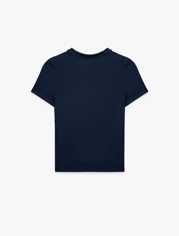  Slim Fit Biyeli Kısa Kollu Bisiklet Yaka Spor Tişört