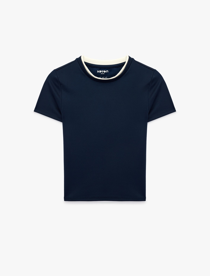  Slim Fit Biyeli Kısa Kollu Bisiklet Yaka Spor Tişört