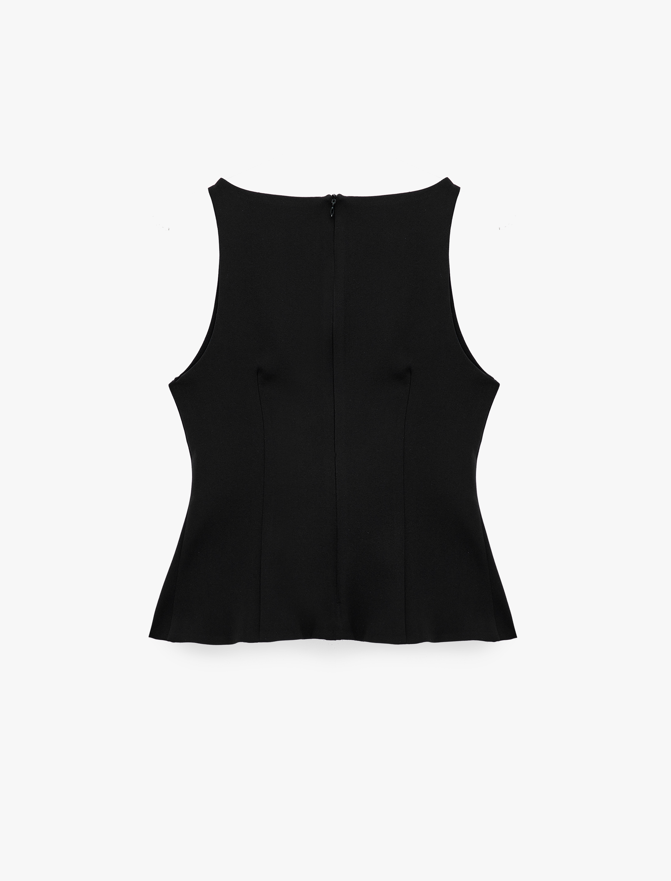   Slim Fit Bisiklet Yaka Kolsuz Peplum Bluz