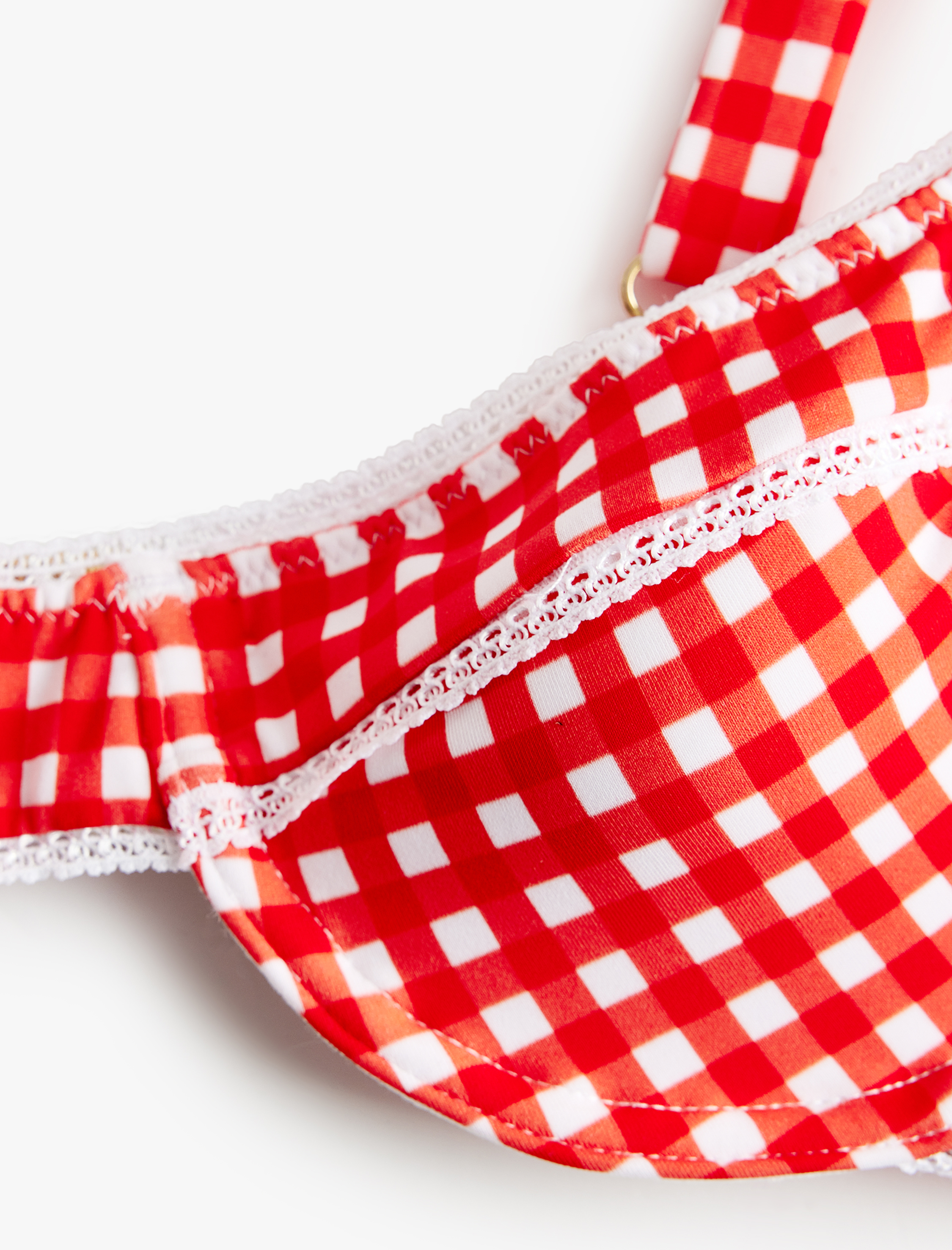   Koton X Sibil Çetinkaya - Dantel Detaylı Pötikareli Balenli Bikini Üstü