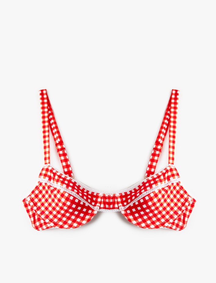  Koton X Sibil Çetinkaya - Dantel Detaylı Pötikareli Balenli Bikini Üstü