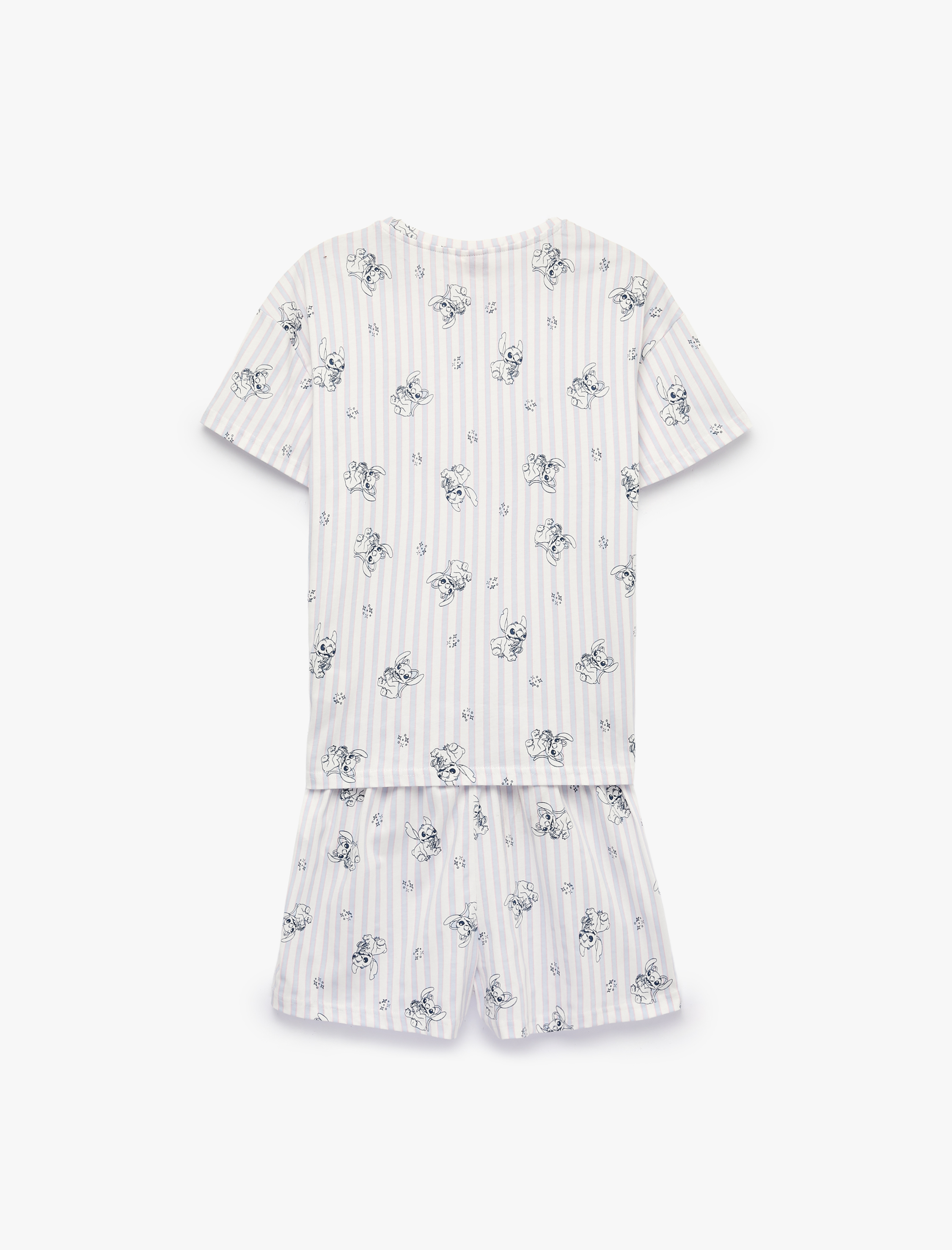   Stitch Baskılı Pamuklu Lisanslı Bisiklet Yaka Kısa Kollu Şortlu Pijama Takımı