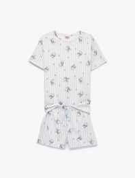 Stitch Baskılı Pamuklu Lisanslı Bisiklet Yaka Kısa Kollu Şortlu Pijama Takımı